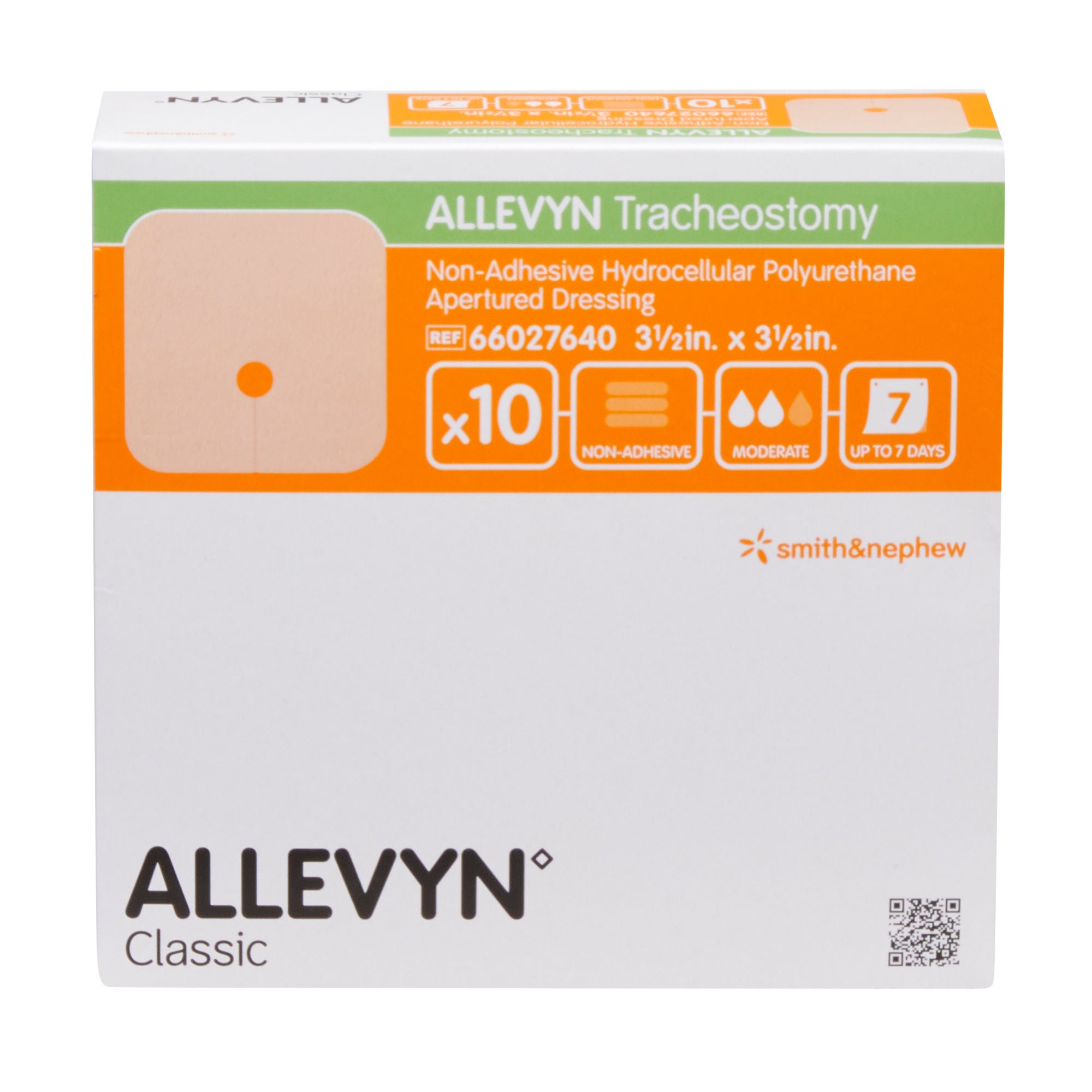 Smith & Nephew - 66027640 Foam Dressing Allevyn Tracheostomy 3-1/2 X 3-1/2 Inch Without Border Without Film Backing Nonadhesive Fenestrated Square Sterile