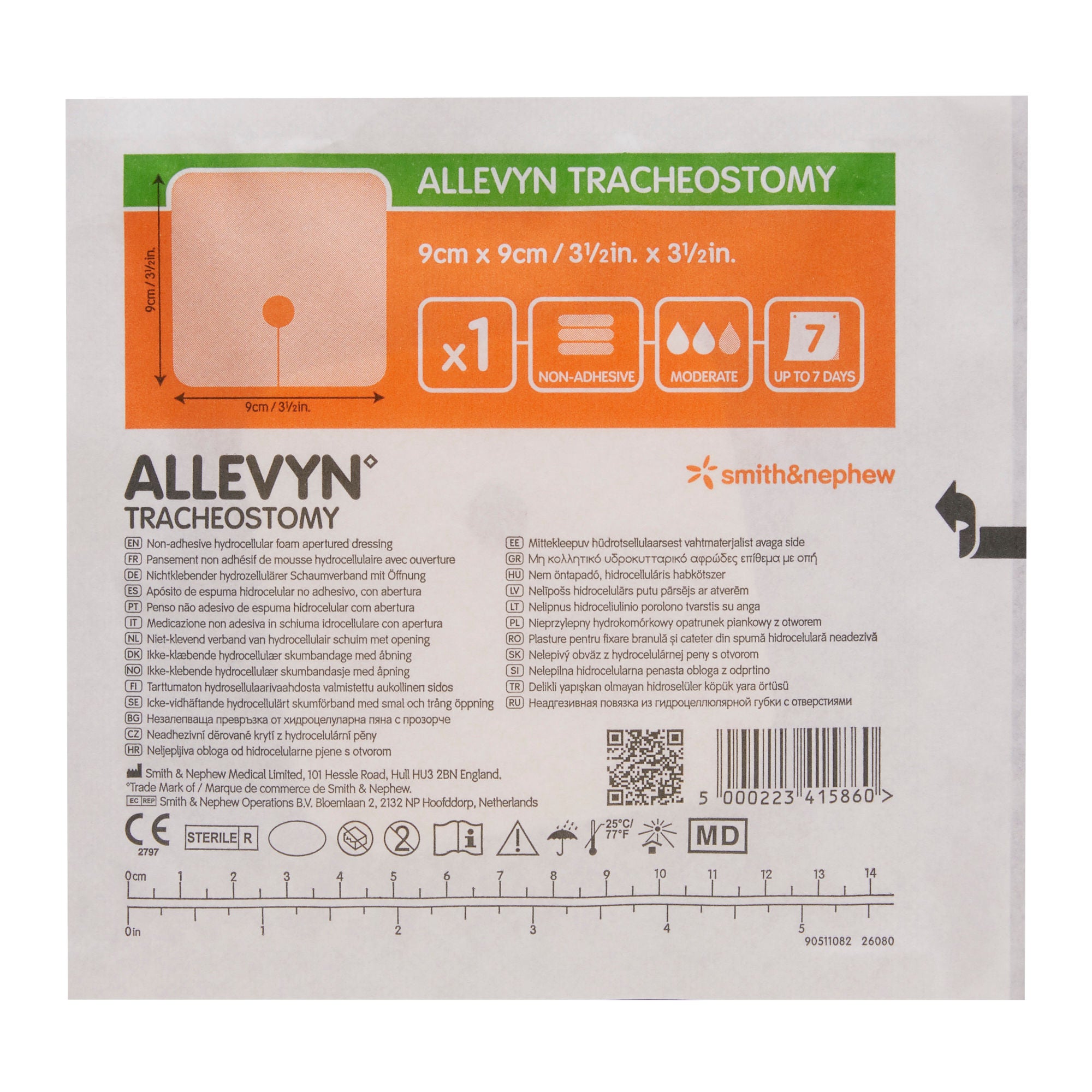 Smith & Nephew - 66027640 Foam Dressing Allevyn Tracheostomy 3-1/2 X 3-1/2 Inch Without Border Without Film Backing Nonadhesive Fenestrated Square Sterile