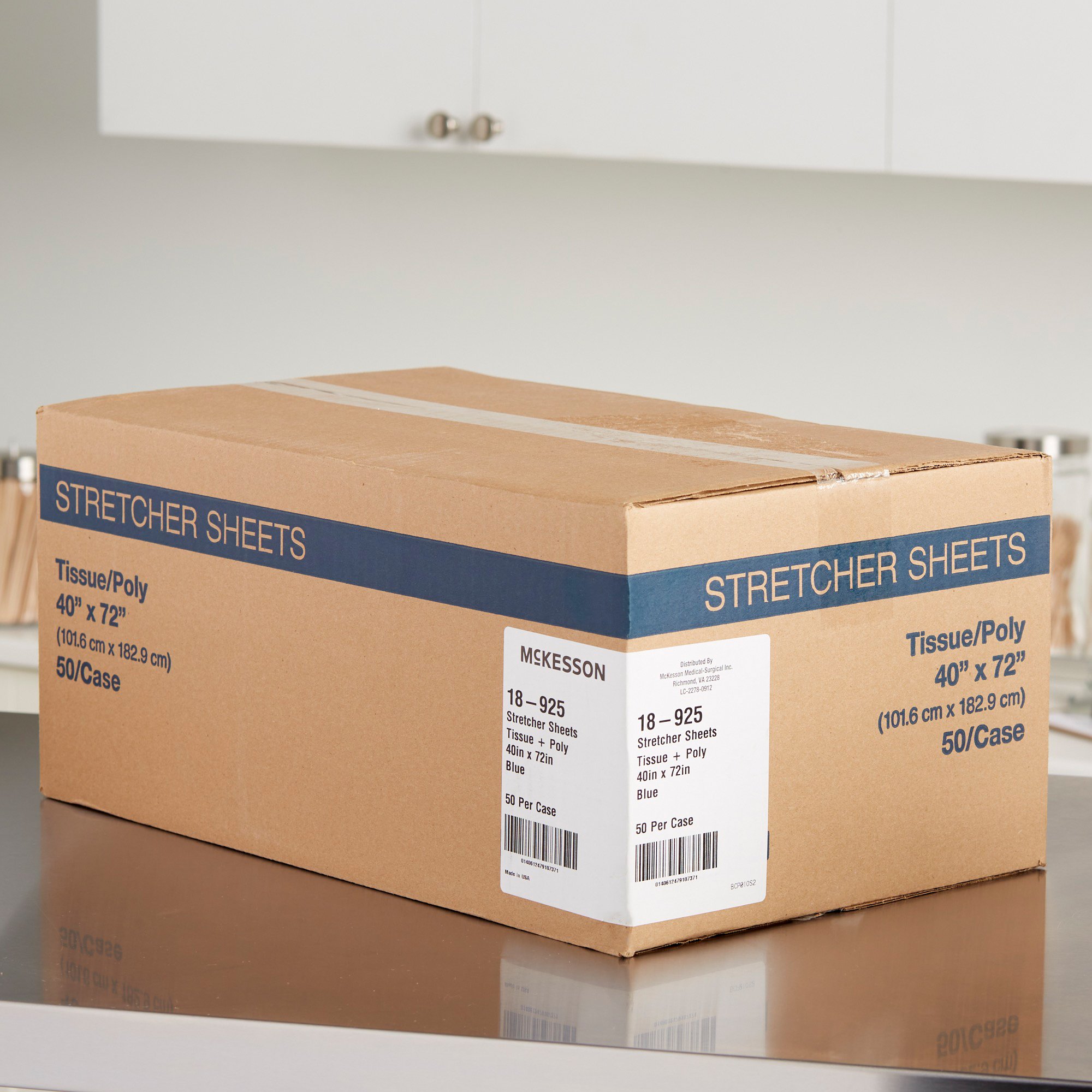 McKesson Brand 18-925 - McKesson Blue Flat Stretcher Sheet, 40 x 72 Inch - 50/Case