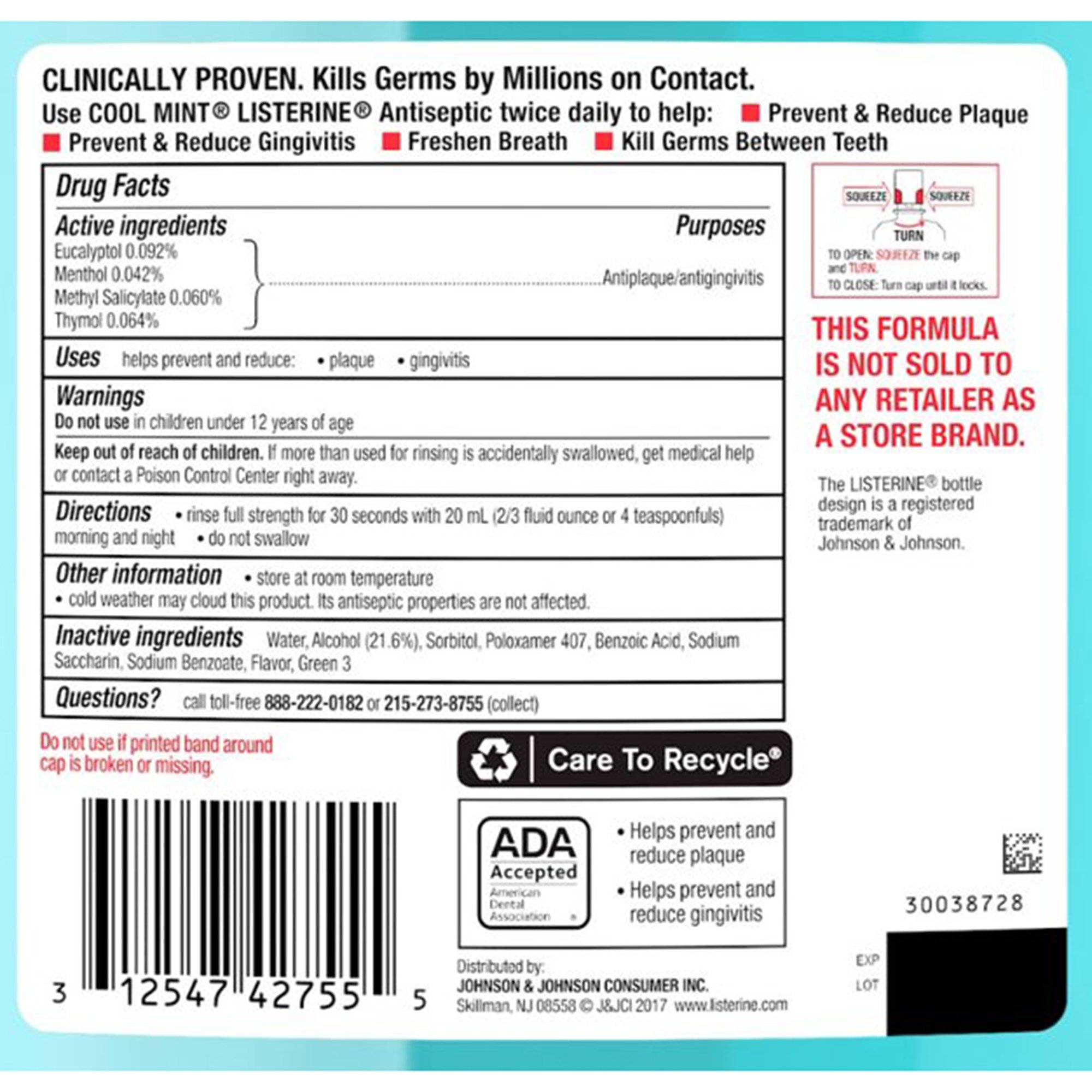 Kenvue Brands LLC 524275500 - Listerine® Cool Mint Antiseptic Mouthwash, 1.5 Liter - 1/Each, 6/Case