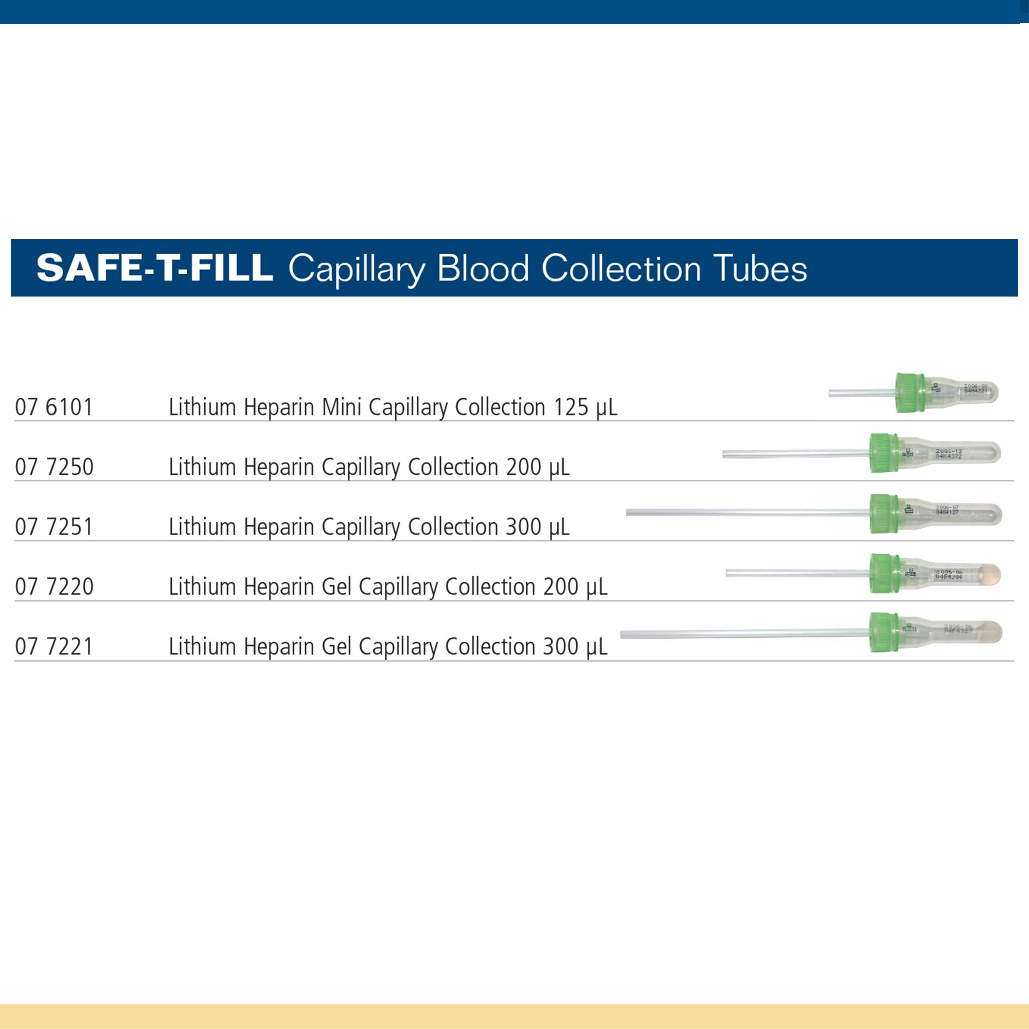 ASP Global LLC 076101 - Safe-T-Fill® Capillary Blood Collection Tube, 125 µL, 1.1 mm Diameter - 50/Bag, 500/Case