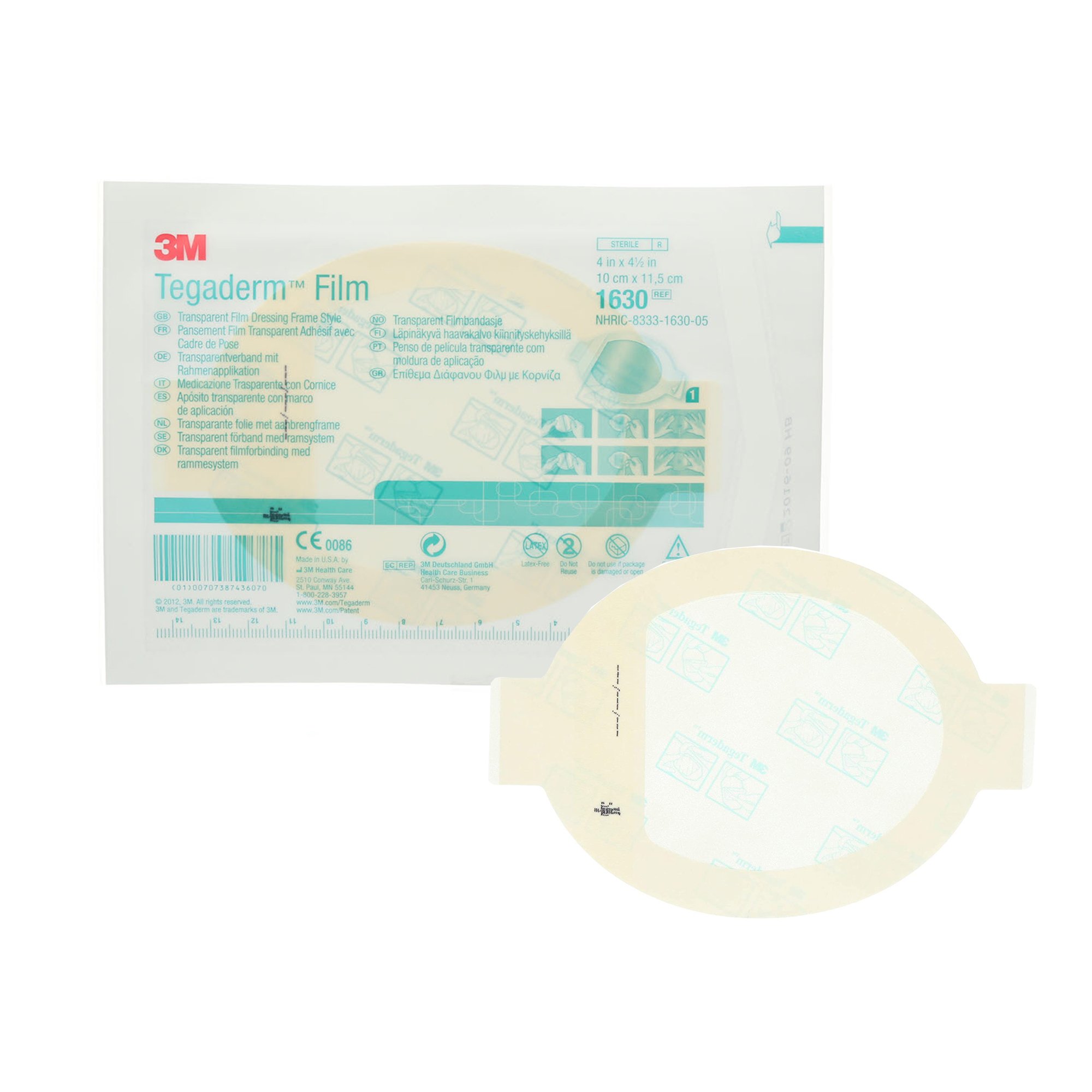 Solventum Corporation - 1630 Transparent Film Dressing 3M™ Tegaderm™ 4 X 4-1/2 Inch Frame Style Delivery Oval Sterile