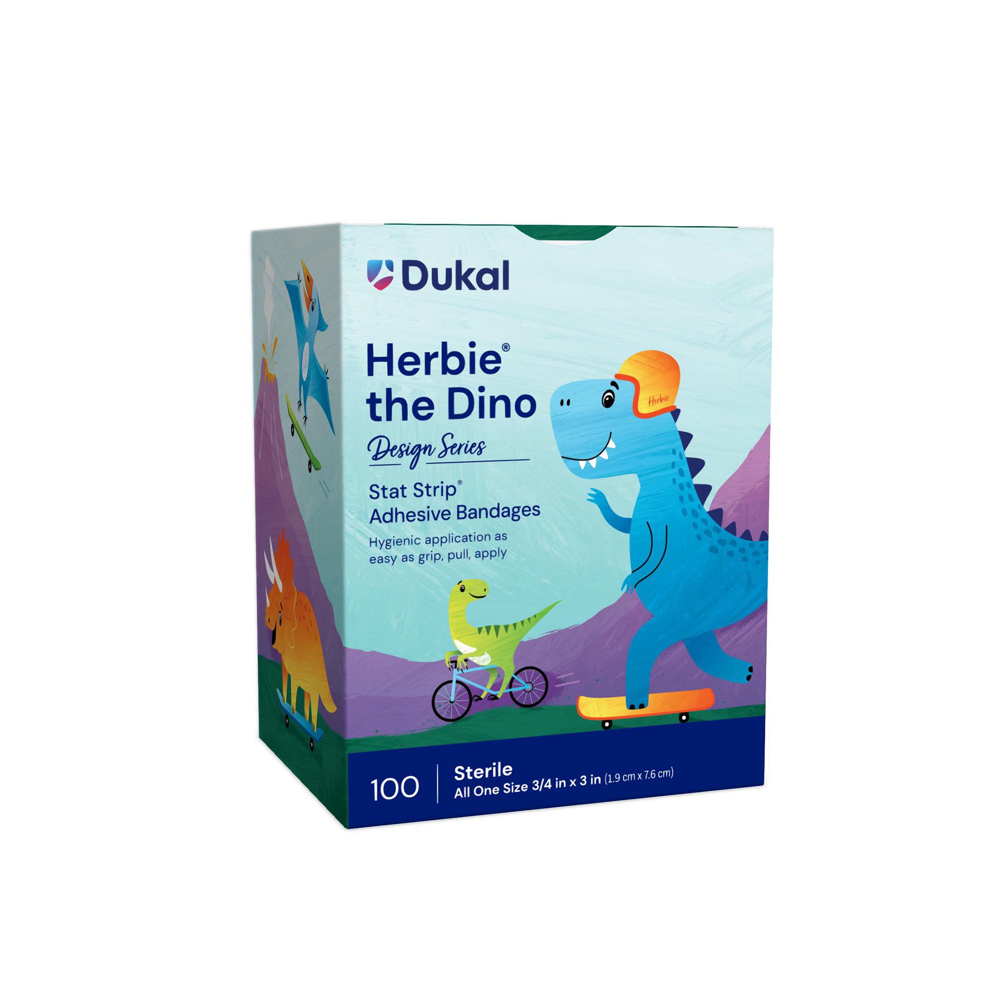 Dukal - 15601 American® White Cross Stat Strip® Kid Design Herbie the Dinosaur Adhesive Strip