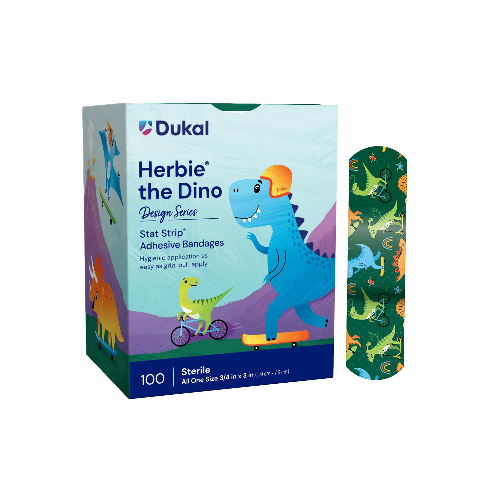 Dukal - 15601 American® White Cross Stat Strip® Kid Design Herbie the Dinosaur Adhesive Strip