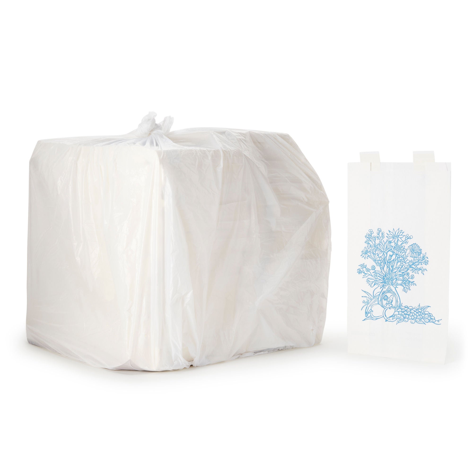 McKesson Brand - 18-713 Bedside Bag McKesson 3.13 X 6.5 X 11.38 Inch White / Blue Floral Print Paper