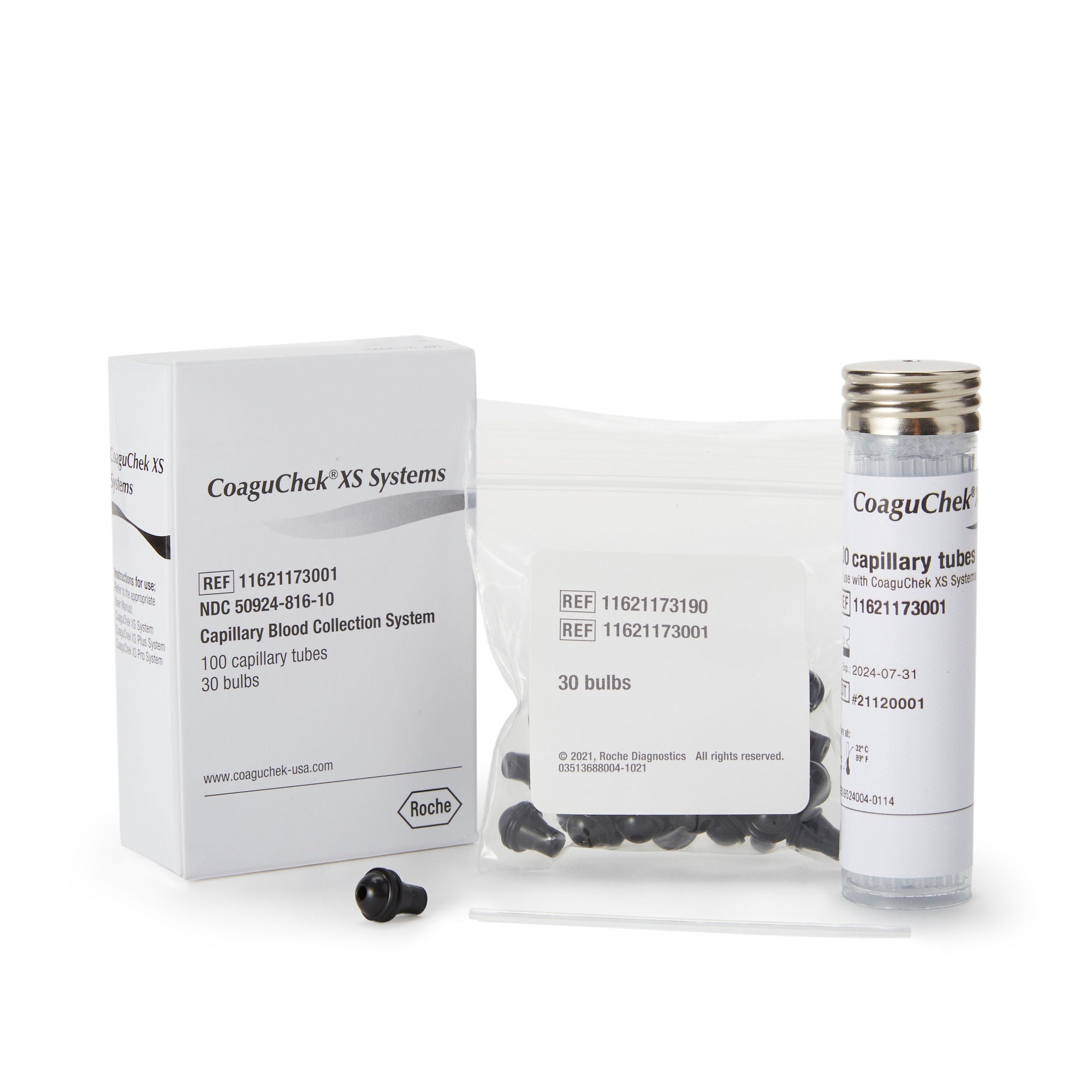 Roche Diagnostics - 11621173001 Capillary Tubes and Bulbs 100 Plastic Disposable Capillary Tubes, 10 Bulbs CoaguChek