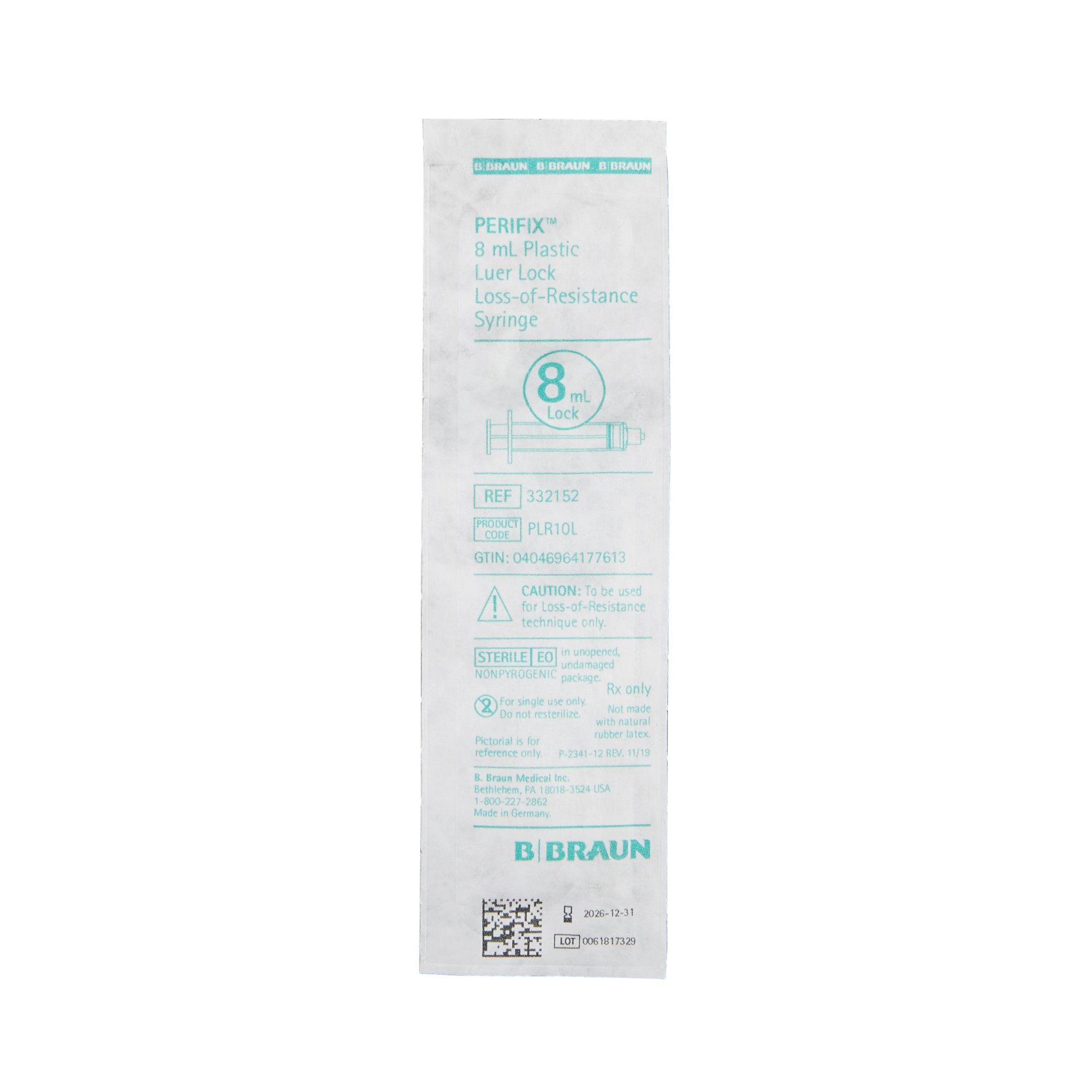 B. Braun 332152 - Perifix® LOR Syringe, 8 mL - 1/Each, 50/Case