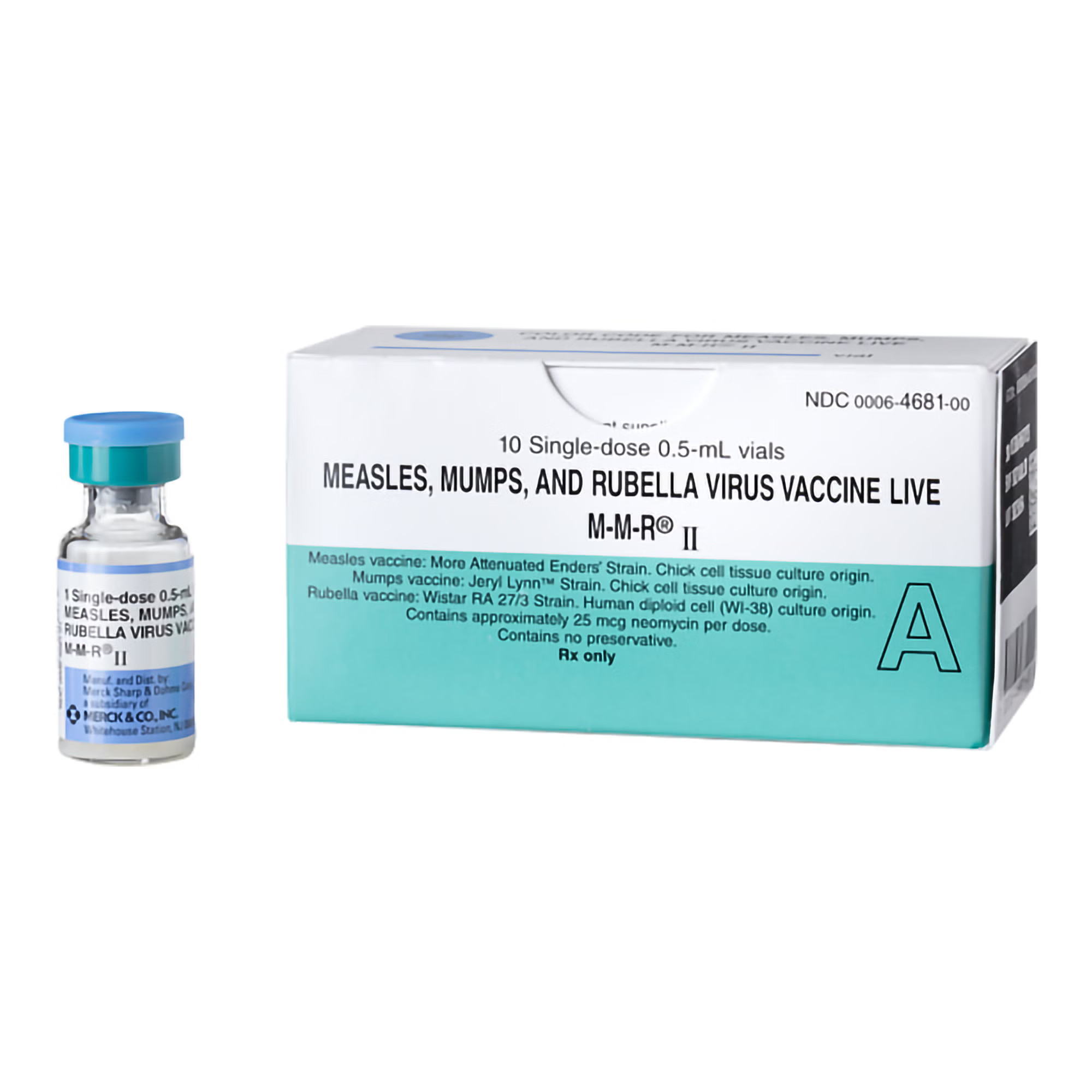 Merck - 00006468100 M-M-R® II Measles, Mumps, and Rubella Vaccine, Preservative Free 1,000 TCID - 12,500 TCID - 1,000 TCID / 0.5 mL Injection 0.5 mL