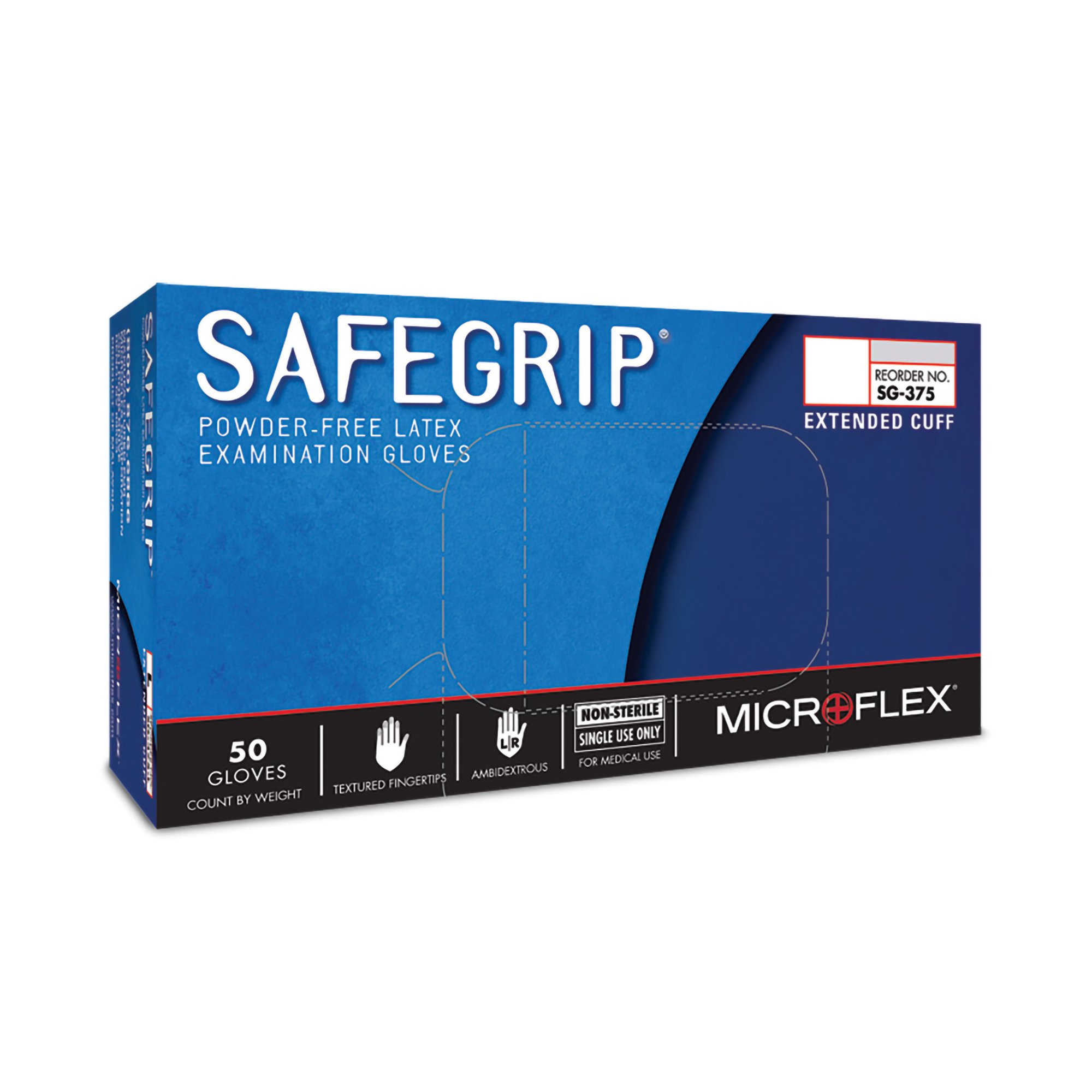 Microflex Medical SG-375-S - SafeGrip® Latex Extended Cuff Length Exam Glove, Small, Blue - 50/Box, 500/Case