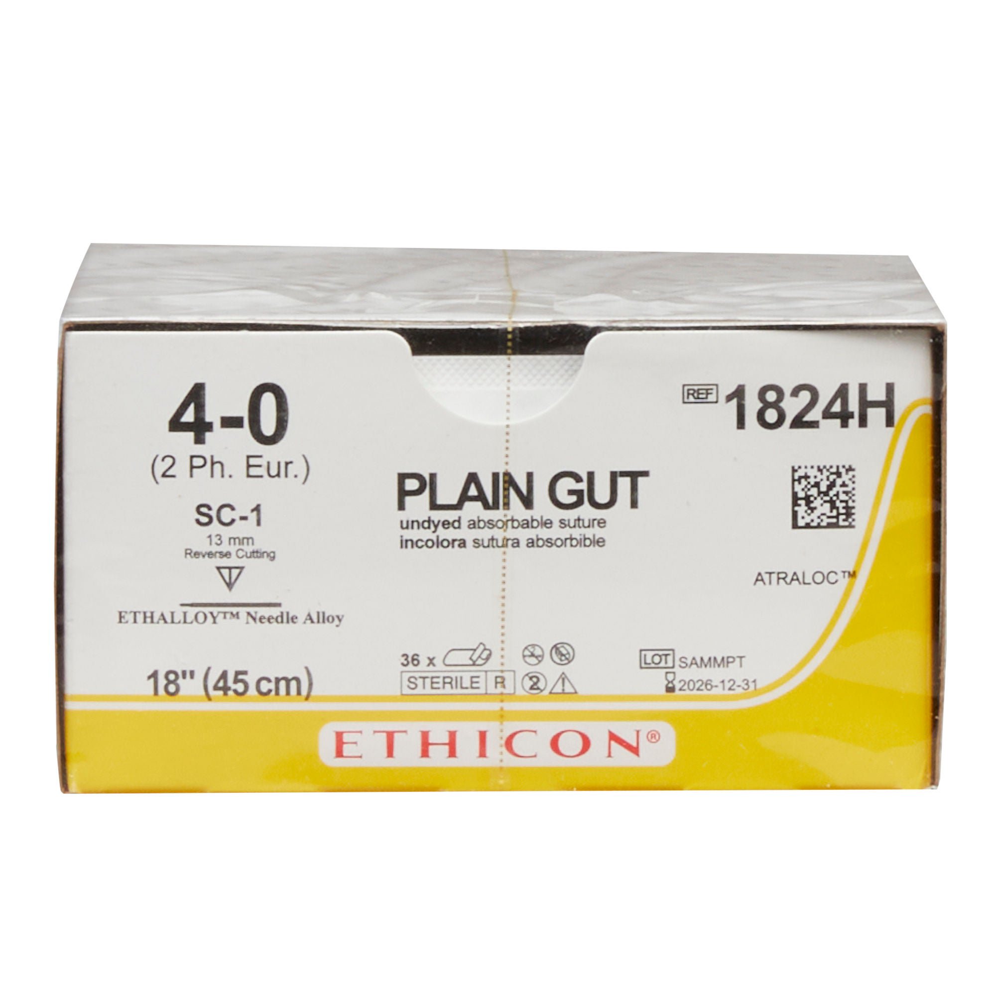 J & J Healthcare Systems - 1824H Absorbable Suture with Needle GUT PLAIN Plain Gut SC-1 Straight Reverse Cutting Needle Size 4-0 Monofilament