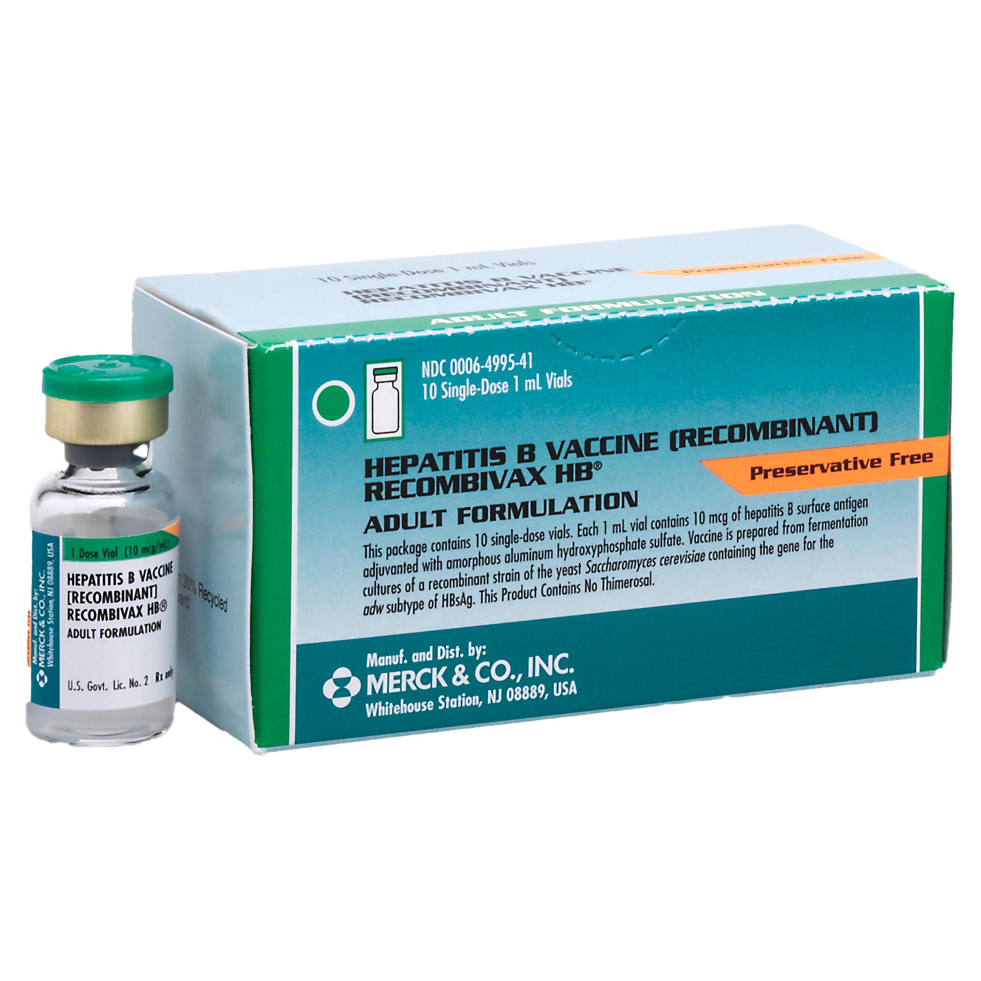 Merck - 00006499541 Recombivax HB® Hepatitis B Virus Vaccine (Recombinant), Preservative Free 10 mcg / mL Injection 1 mL