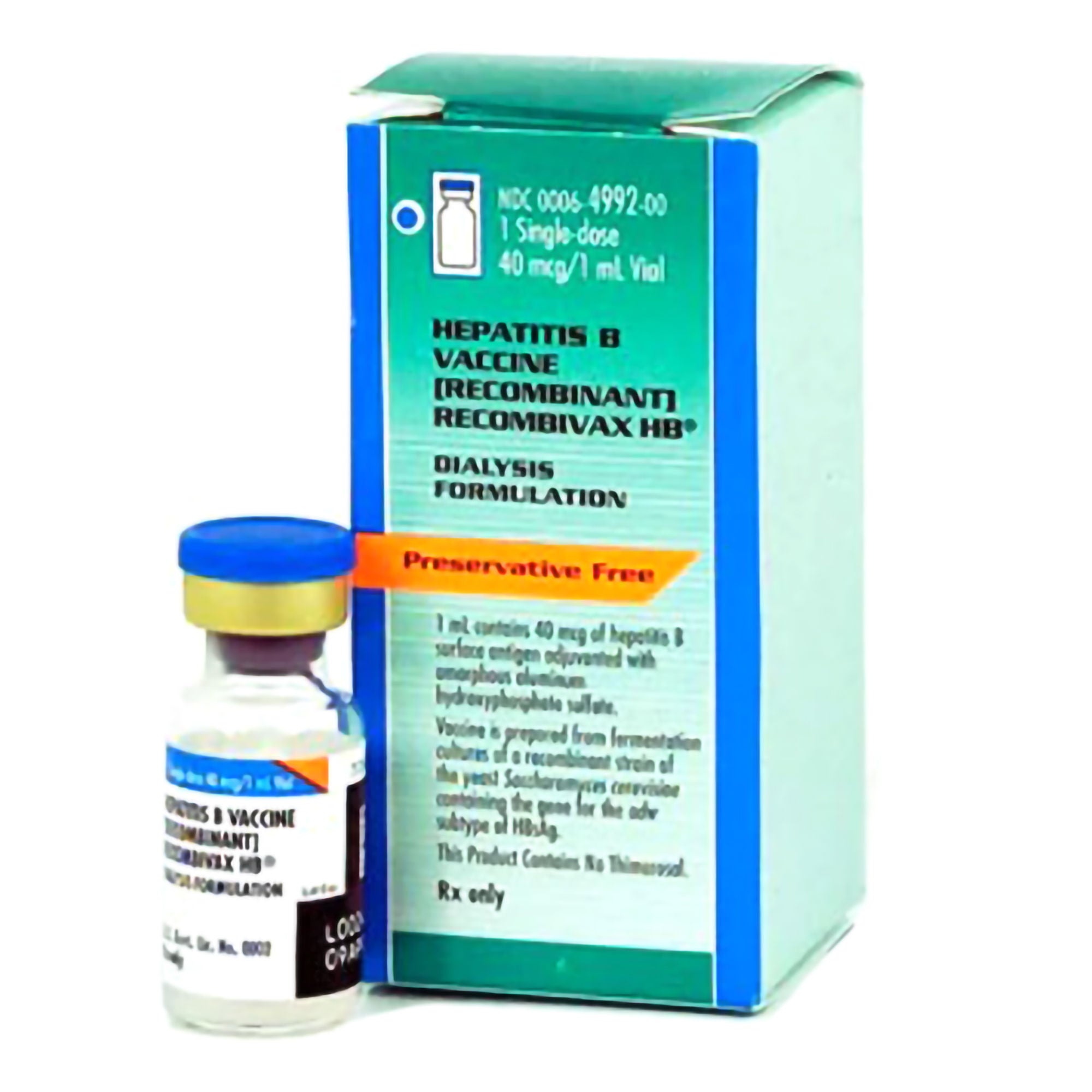 Merck - 00006499200 Recombivax HB® Dialysis Formulation Hepatitis B Virus Vaccine (Recombinant), Preservative Free 40 mcg / mL Injection 1 mL