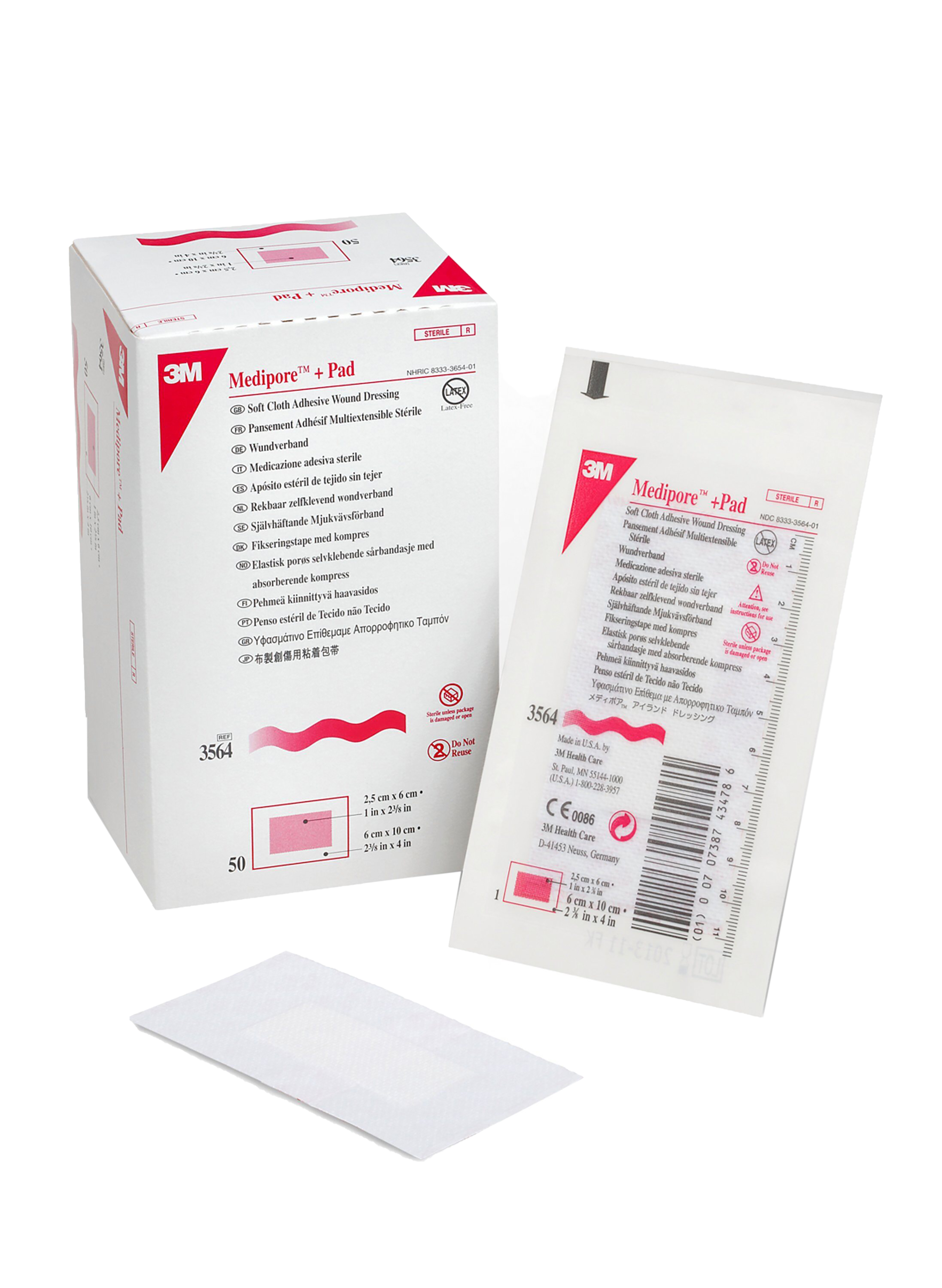 Solventum Corporation 3564 - 3M™ Medipore +Pad Soft Cloth Dressings, 2-3/8 x 4 Inch, White - 50/Box, 200/Case