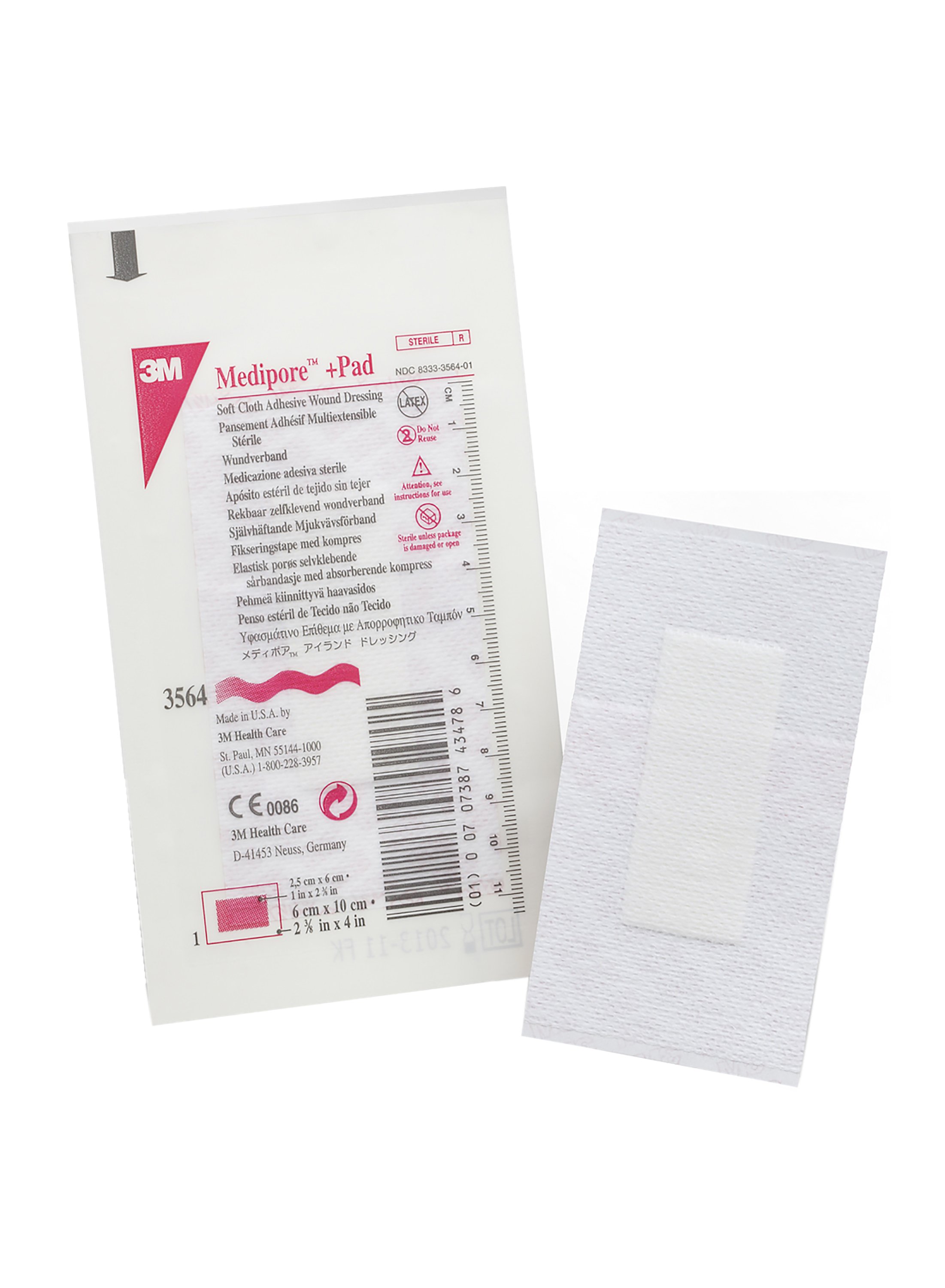 Solventum Corporation 3564 - 3M™ Medipore +Pad Soft Cloth Dressings, 2-3/8 x 4 Inch, White - 50/Box, 200/Case