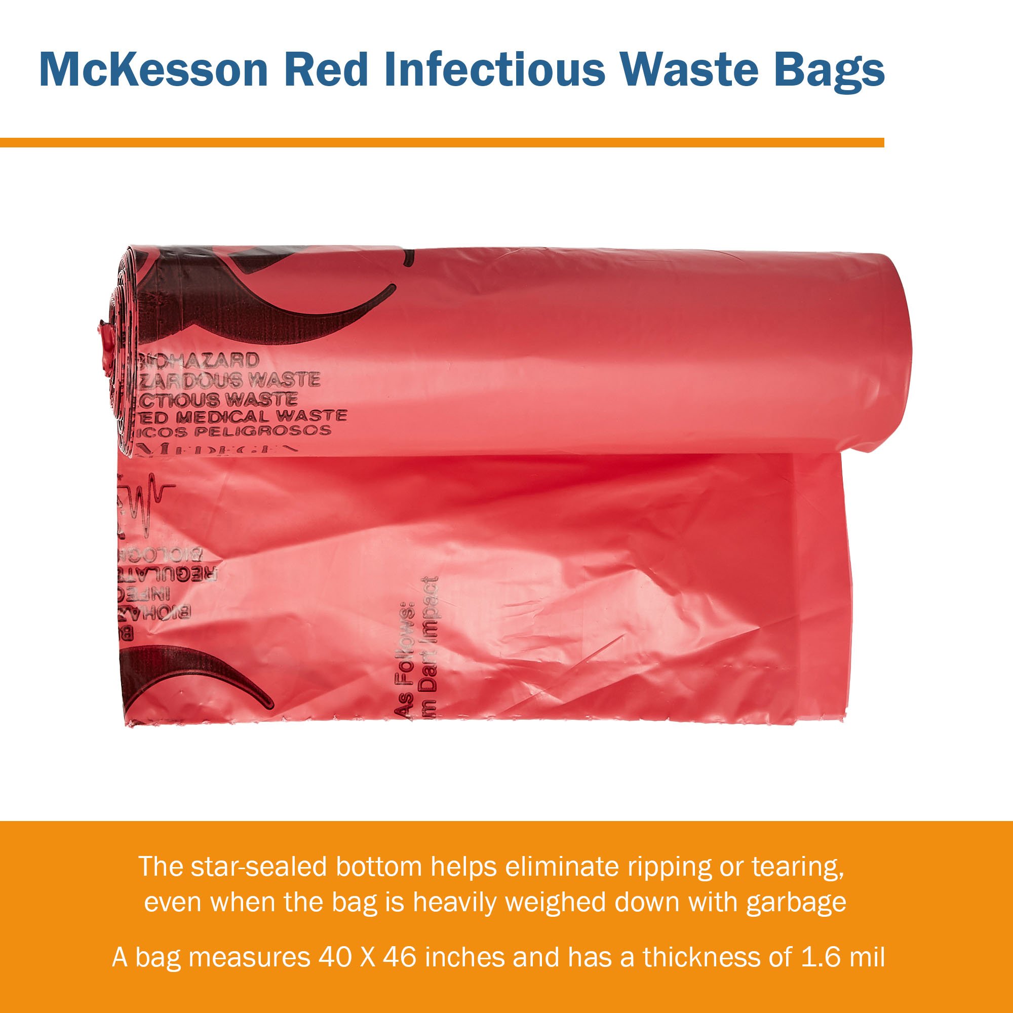 McKesson Brand 03-4773 - McKesson Biohazard Waste Bag, 40 – 45 gallon Capacity, 40 x 46 Inch - 100/Case