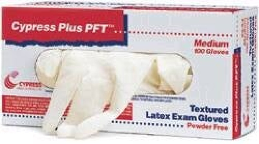 McKesson Brand - 23-96 Exam Glove Cypress Plus® PFT Large 100 per Box NonSterile Latex Standard Cuff Length Fully Textured Ivory Not Rated