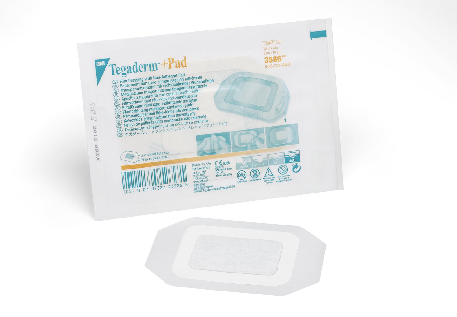 Solventum Corporation 3586 - 3M™ Tegaderm™ Transparent Film Dressing with Pad, 3.5 x 4 Inch - 25/Box, 100/Case