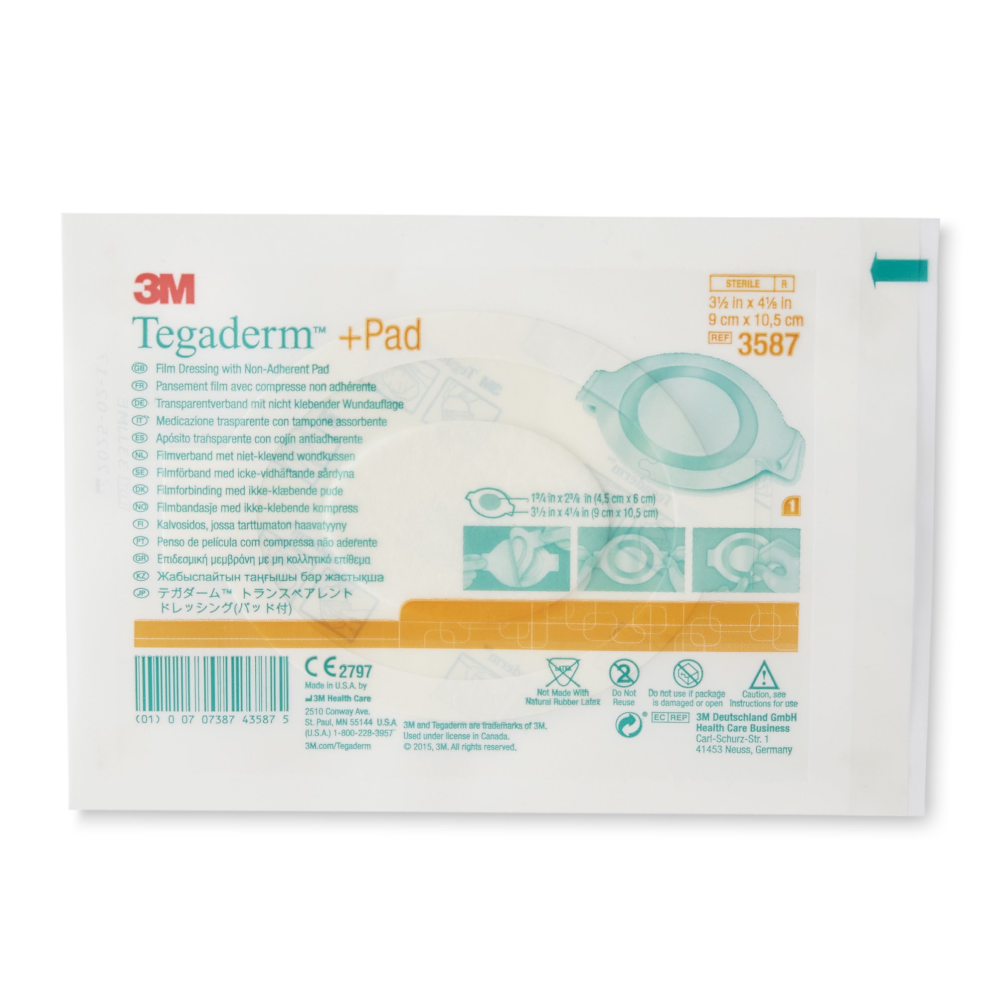 Solventum Corporation 3587 - 3M™ Tegaderm™ Transparent Film Dressing with Pad, 3.5 x 4 Inch - 25/Box, 100/Case