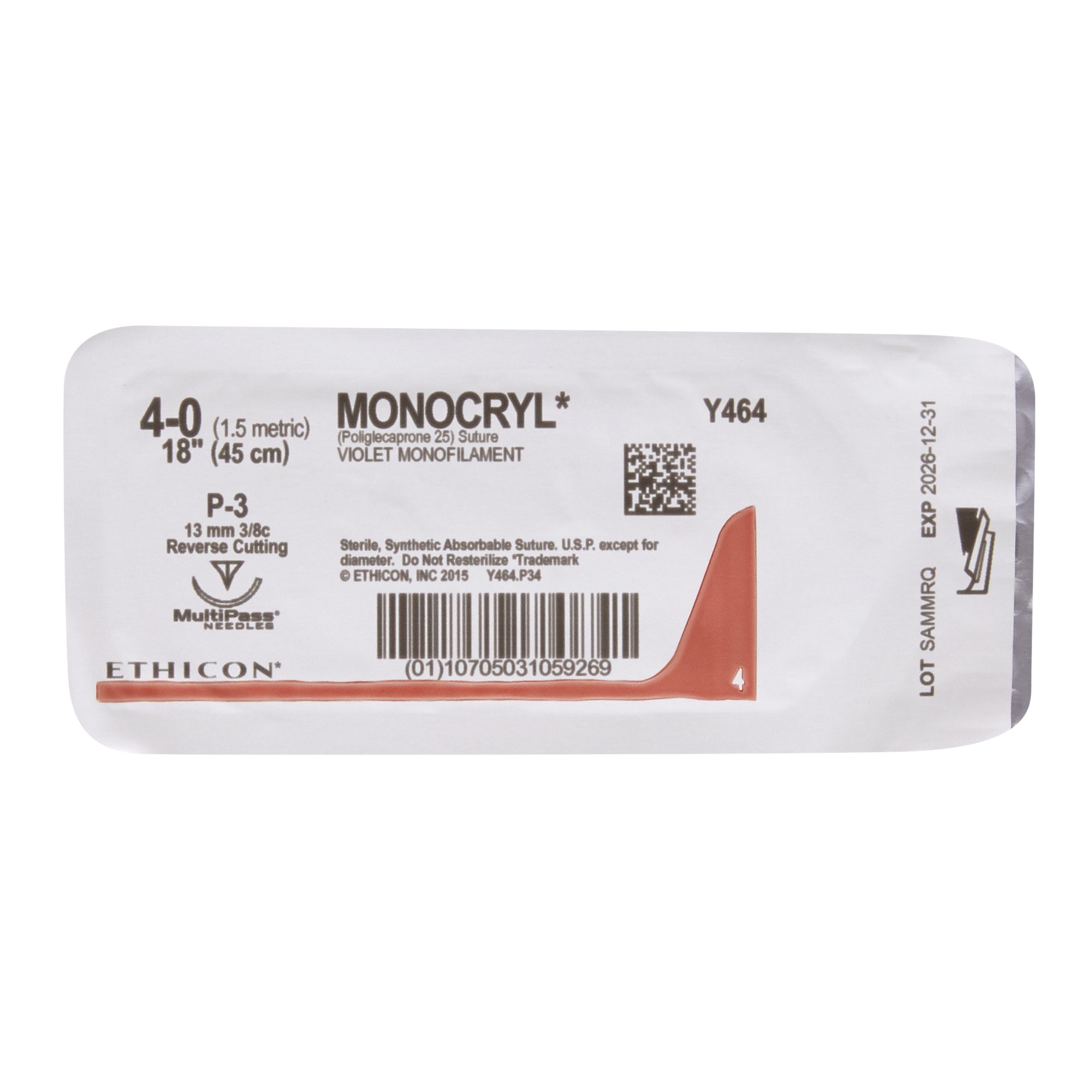 J & J Healthcare Systems Y464G - Monocryl™ Suture with Needle - 12/Dozen, 12/Box
