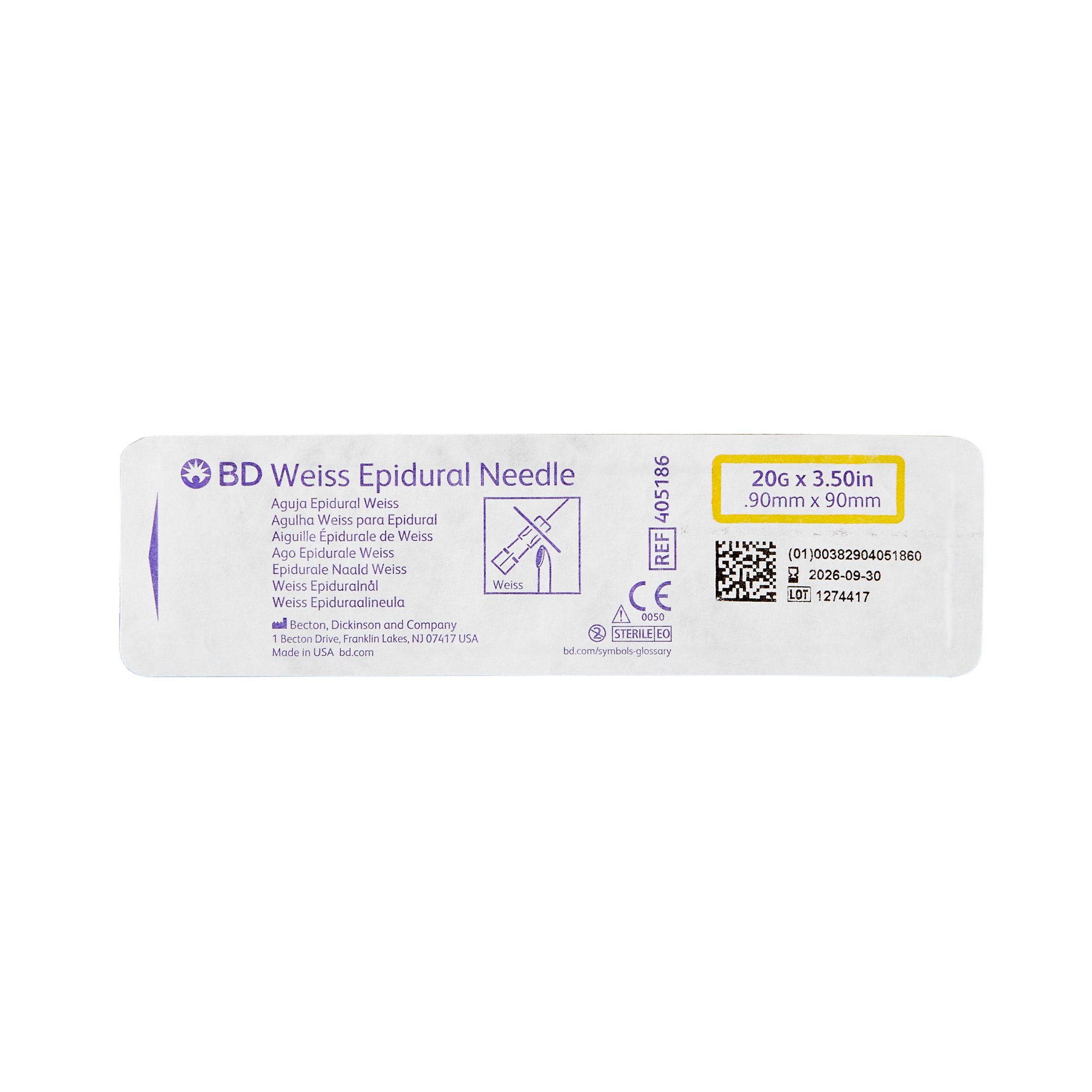 BD 405186 - Perisafe™ Epidural Needle - 10/Box, 50/Case