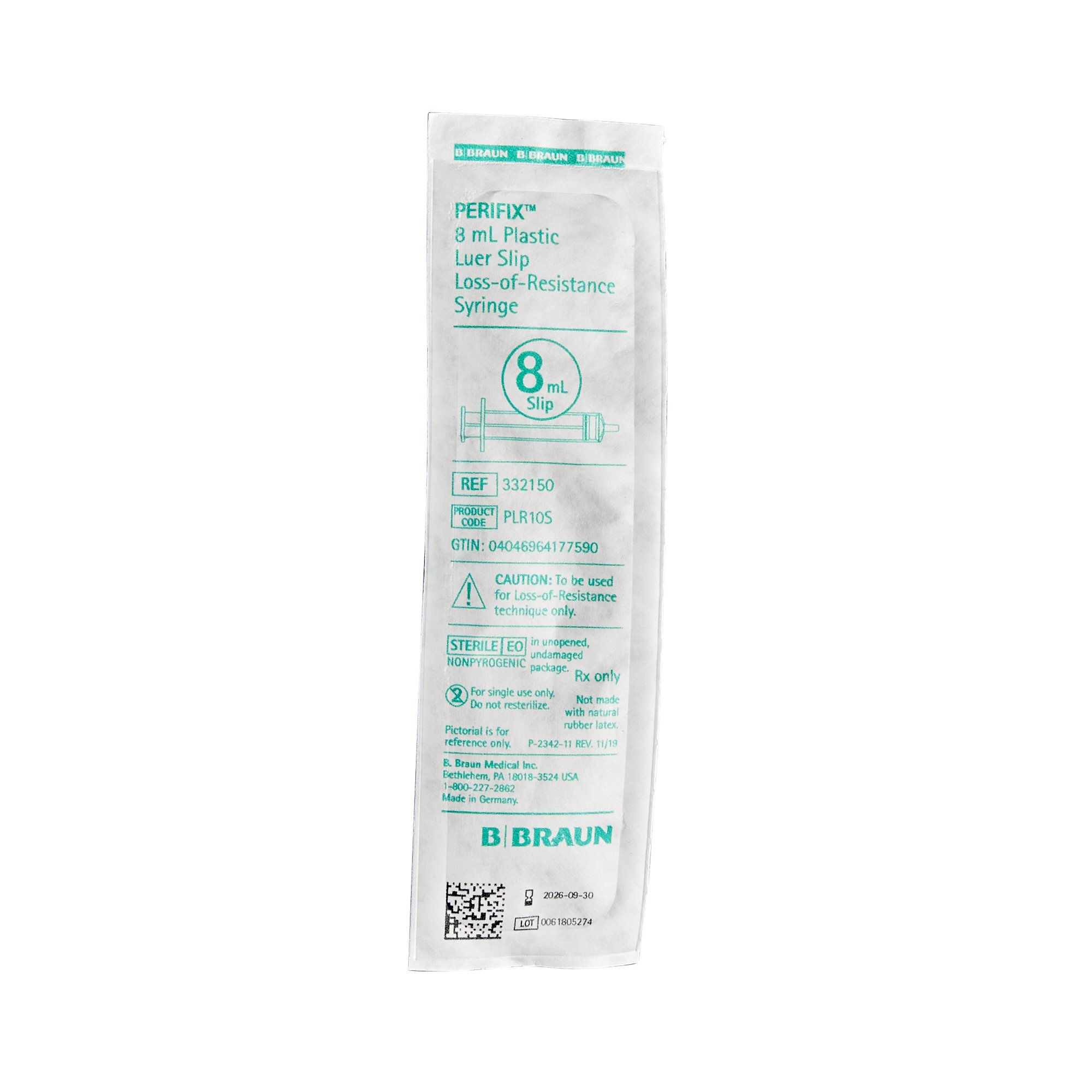 B. Braun 332150 - Perifix® LOR Syringe, 8 mL - 1/Each, 50/Case