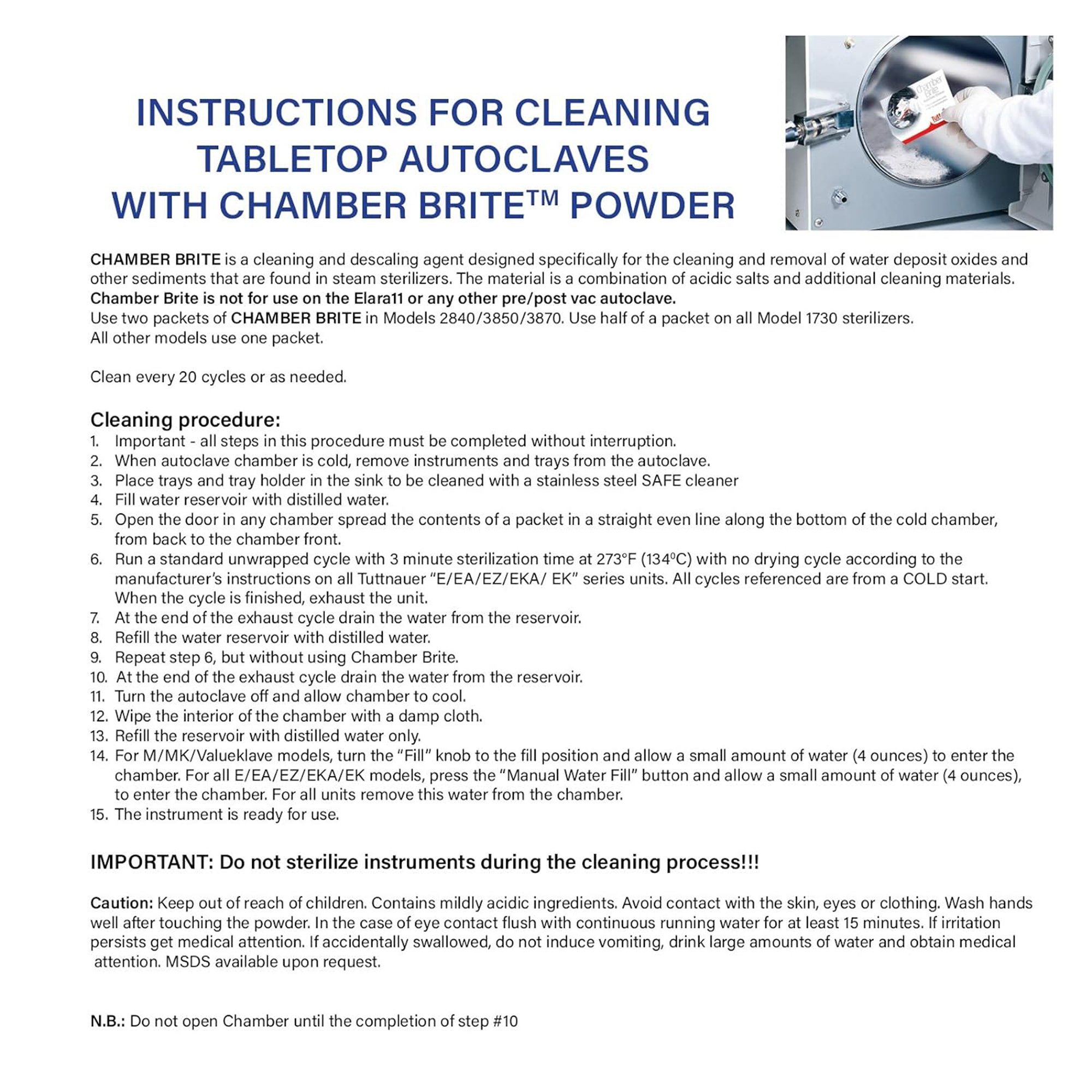 Tuttnauer USA - CB0010 Chamber Brite Autoclave Cleaner