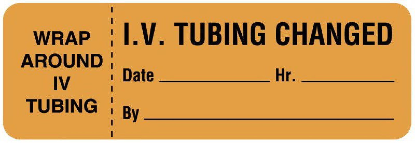 United Ad Label - ULIV407 Pre-Printed Label pdc® Anesthesia Label Orange Plastic IV Tubing Changed Black Syringe Label 1 X 3 Inch