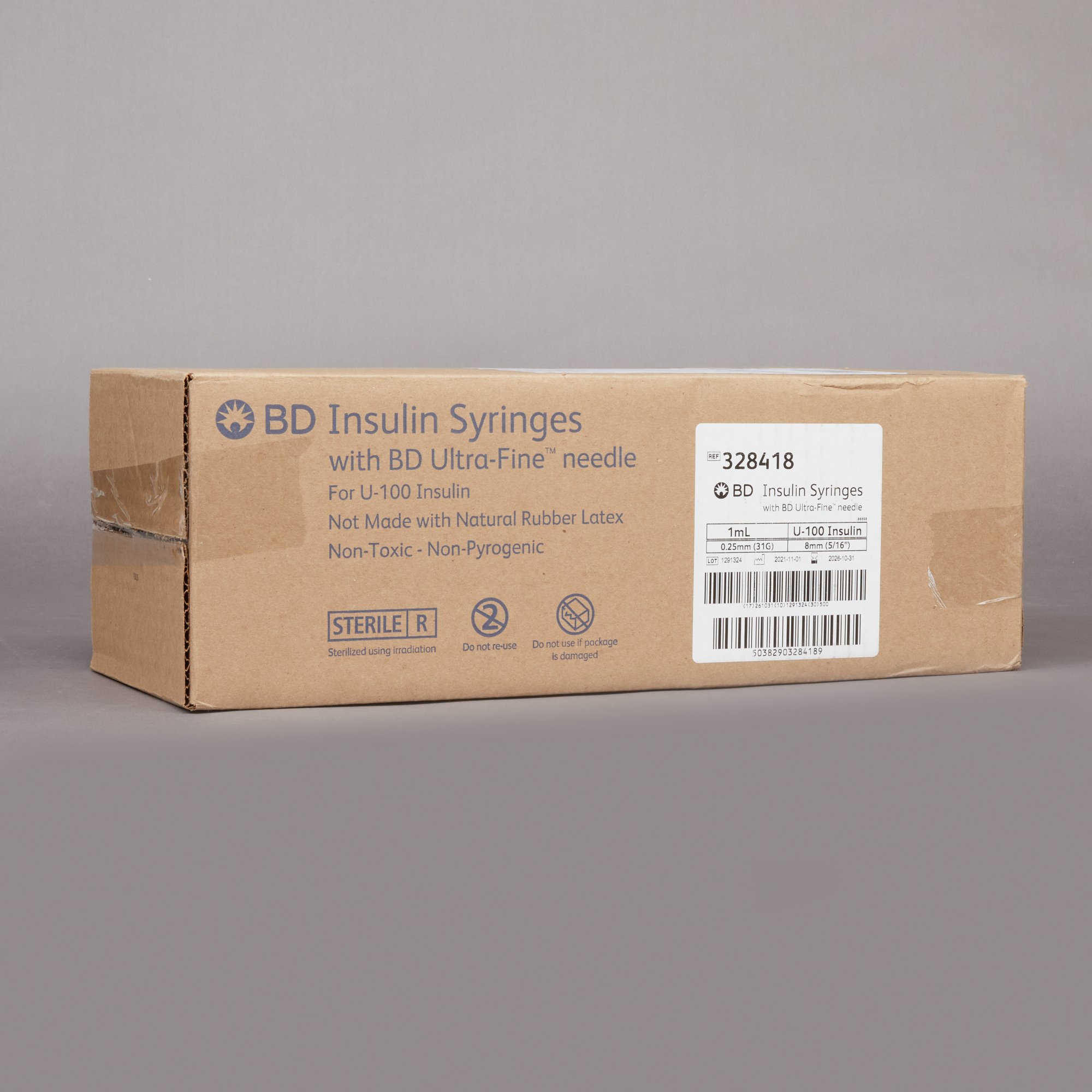 Embecta Medical II LLC 328418 - Ultra-Fine™ Insulin 1 mL Syringe with Needle, 31 Gauge, 5/16 Inch Needle Length - 100/Box, 500/Case