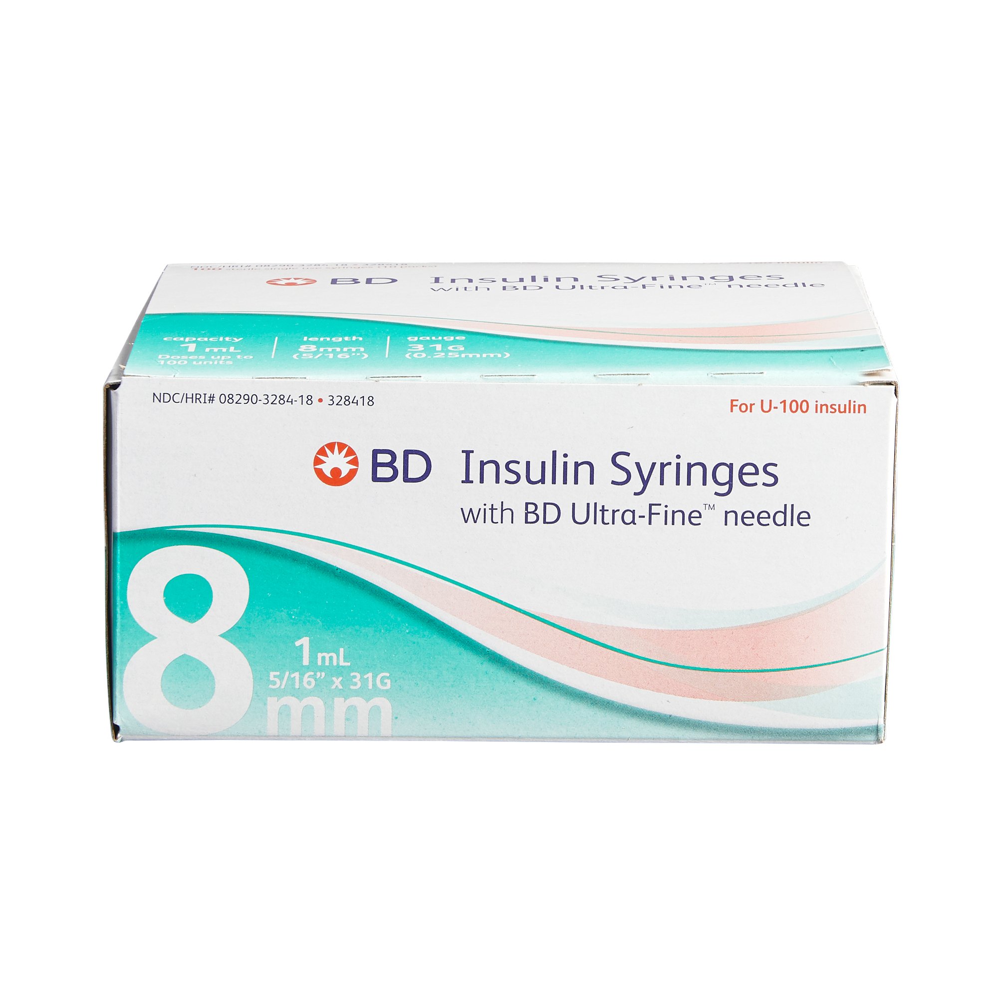 Embecta Medical II LLC 328418 - Ultra-Fine™ Insulin 1 mL Syringe with Needle, 31 Gauge, 5/16 Inch Needle Length - 100/Box, 500/Case