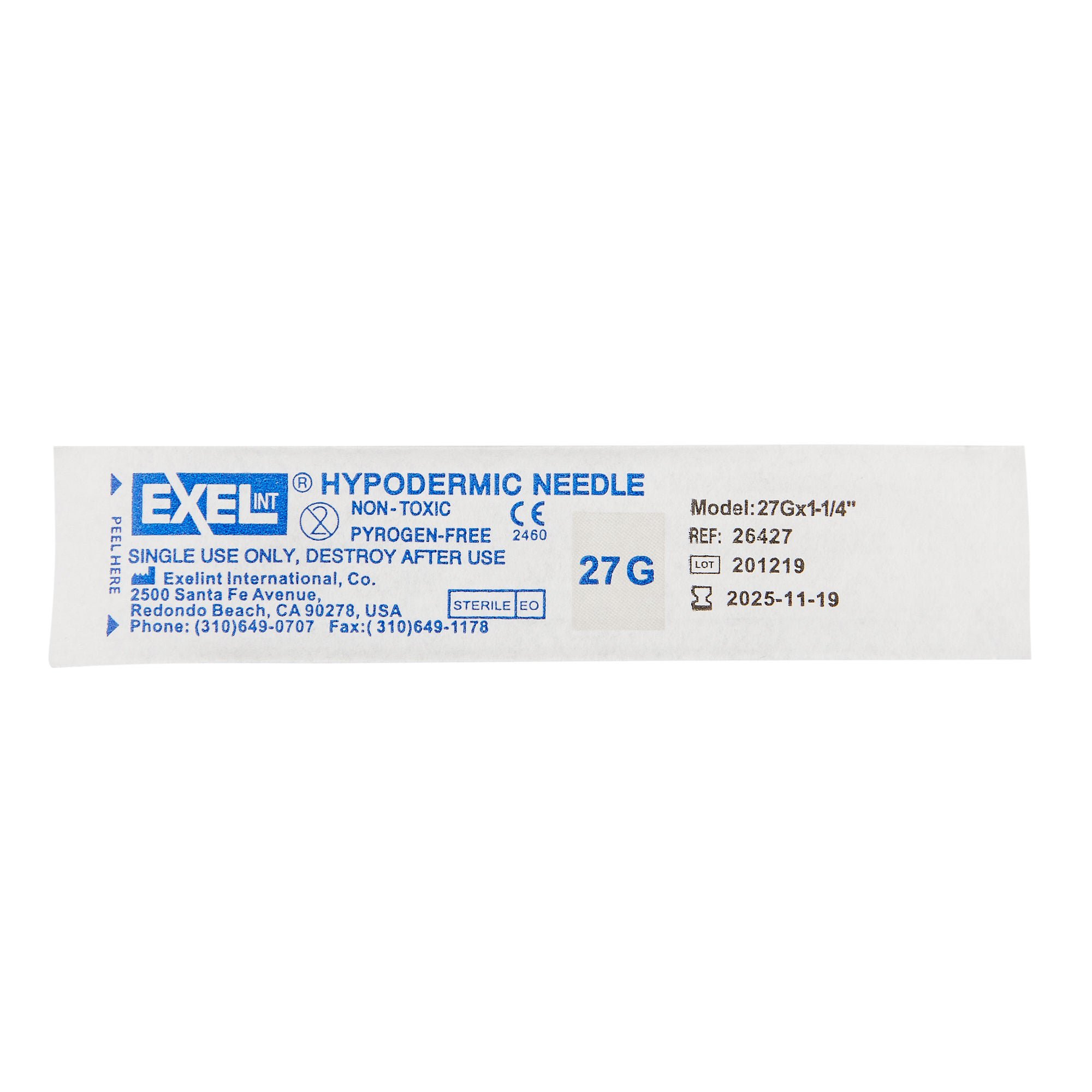 AirTite Products - 26427 Hypodermic Needle EXELInt® 1-1/4 Inch Length 27 Gauge Regular Wall Without Safety