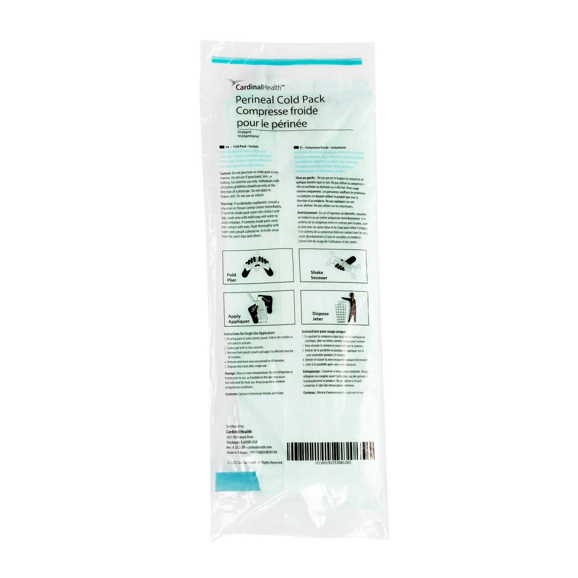 Cardinal - 11500-010 Instant Cold Pack Cardinal Health™ Standard Perineal One Size Fits Most 4 X 12-1/2 Inch Fabric / Ammonium Nitrate / Water Disposable