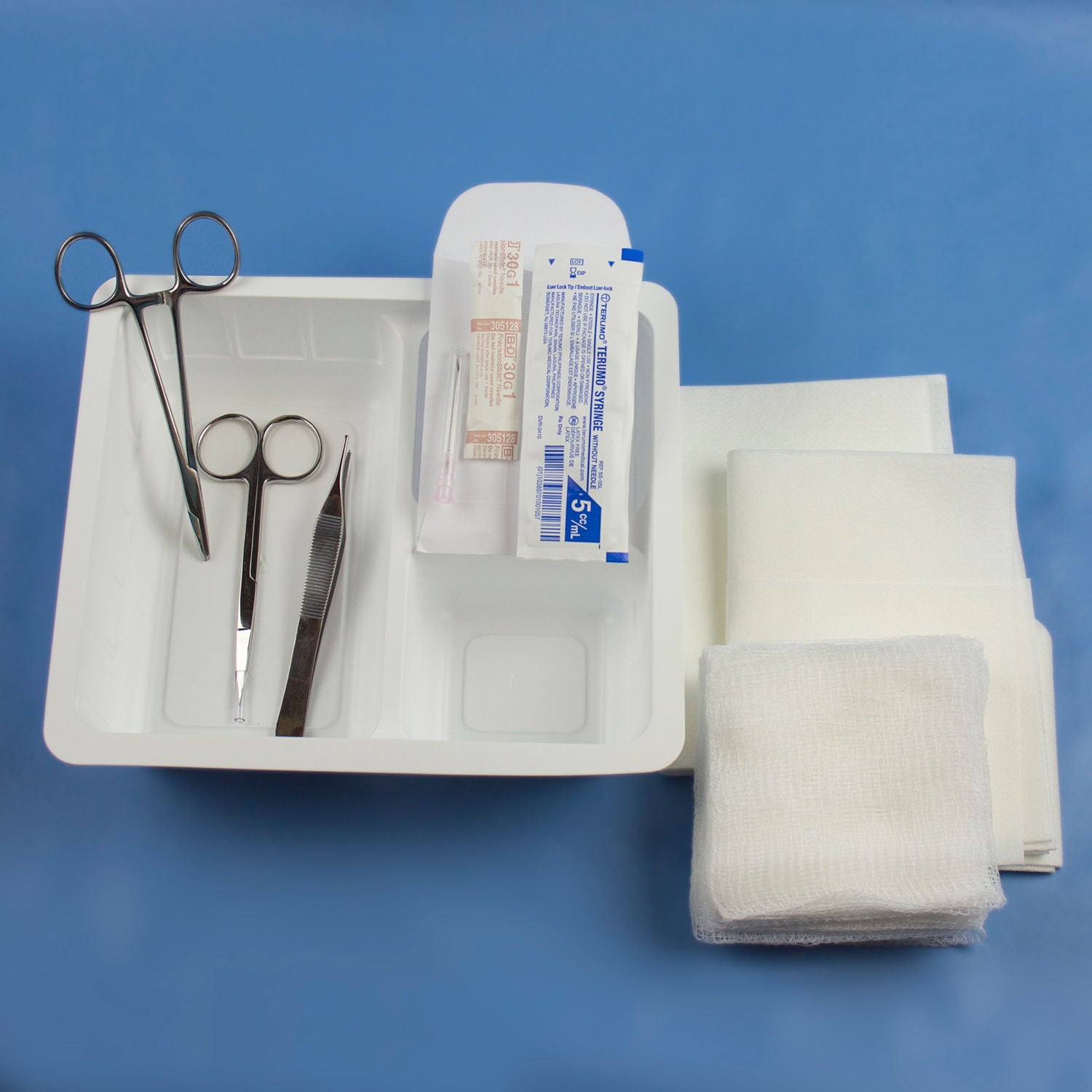Medline - SUT1075 Suture Set Centurion® (1) Tray, 3 Compartment, (1) Adson Forcep 1:2 Teeth, (1) Iris Scissor, (1) Webster Snag Free Needle Holder, (1) Envelope, 3 X 4-1/2 Inch, (1) Needle, 18 Gauge X 1-1/2 Inch, (1) Needle, 30 Gauge X 1 Inch