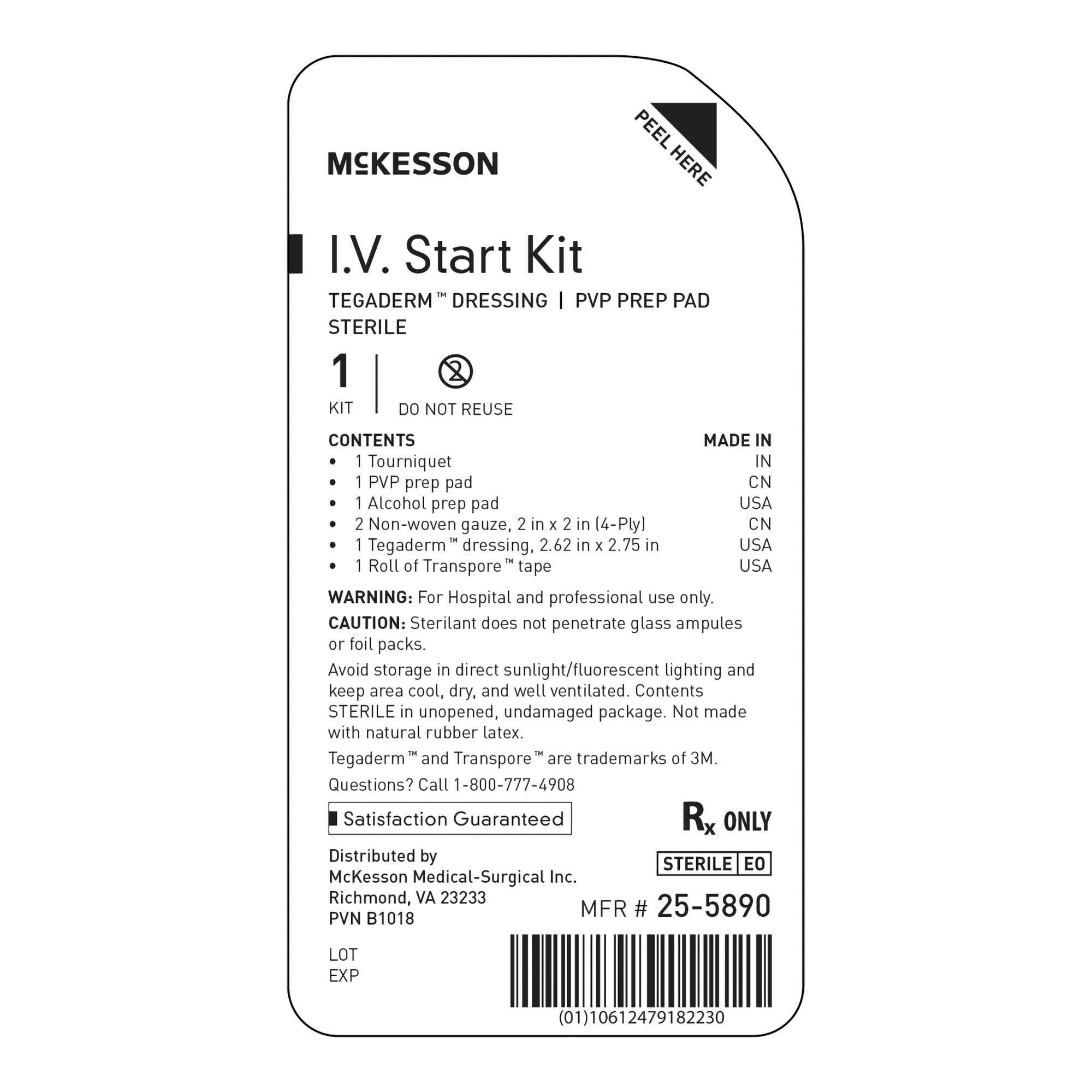 McKesson Brand 25-5890 - McKesson IV Start Kit with Tegaderm™ & PVP Prep Pad - 1/Each, 50/Case