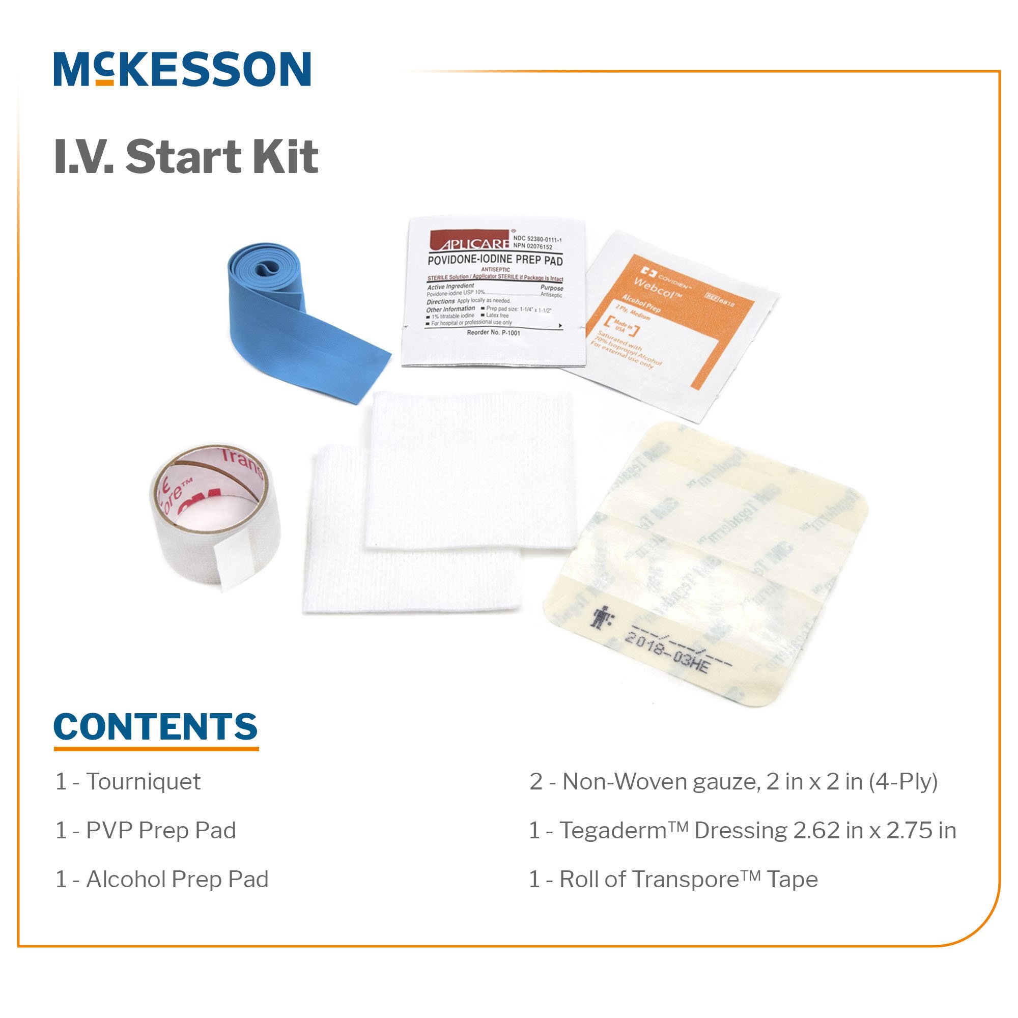 McKesson Brand 25-5890 - McKesson IV Start Kit with Tegaderm™ & PVP Prep Pad - 1/Each, 50/Case