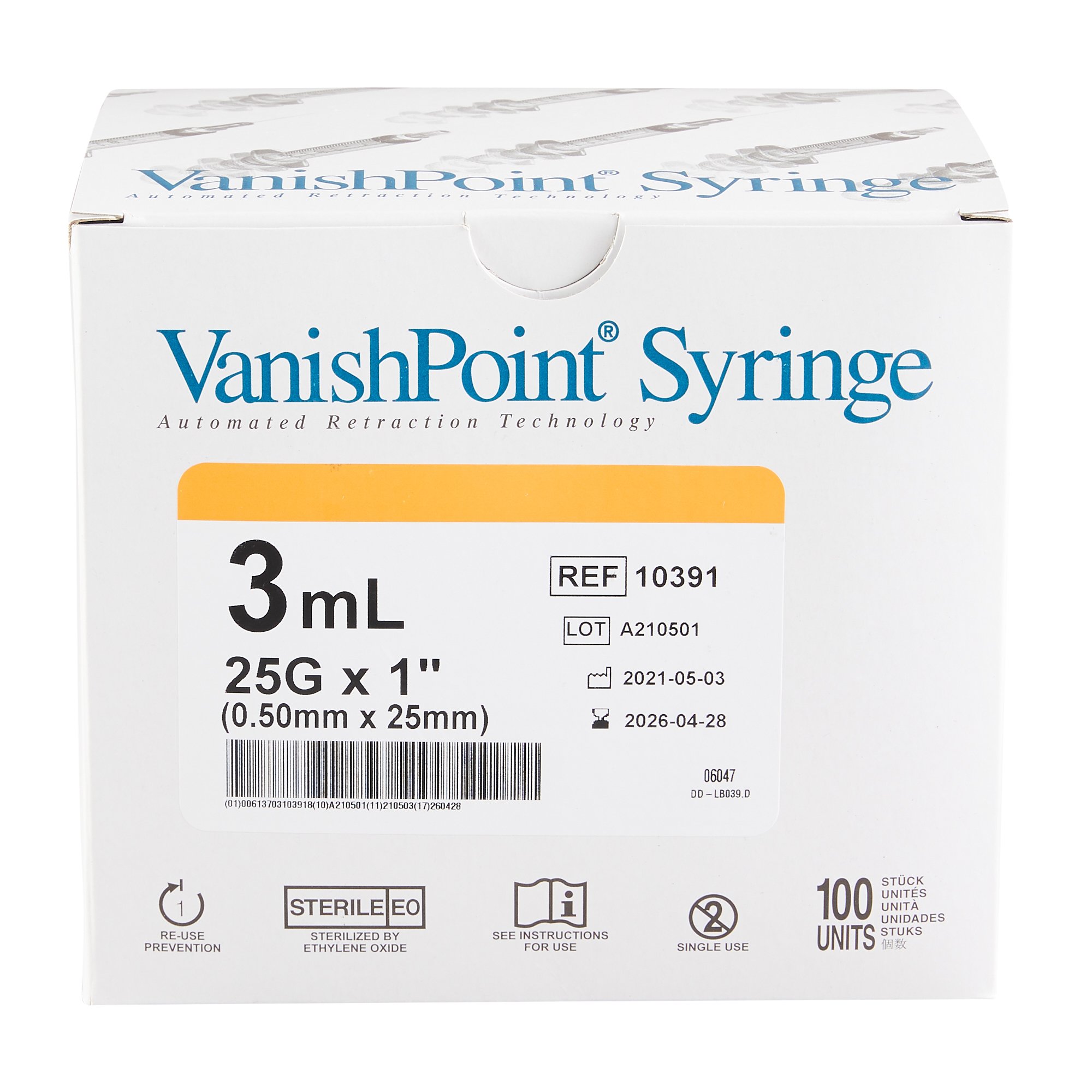 Retractable Technologies - 10391 VanishPoint® 3 mL Syringe with Hypodermic Needle