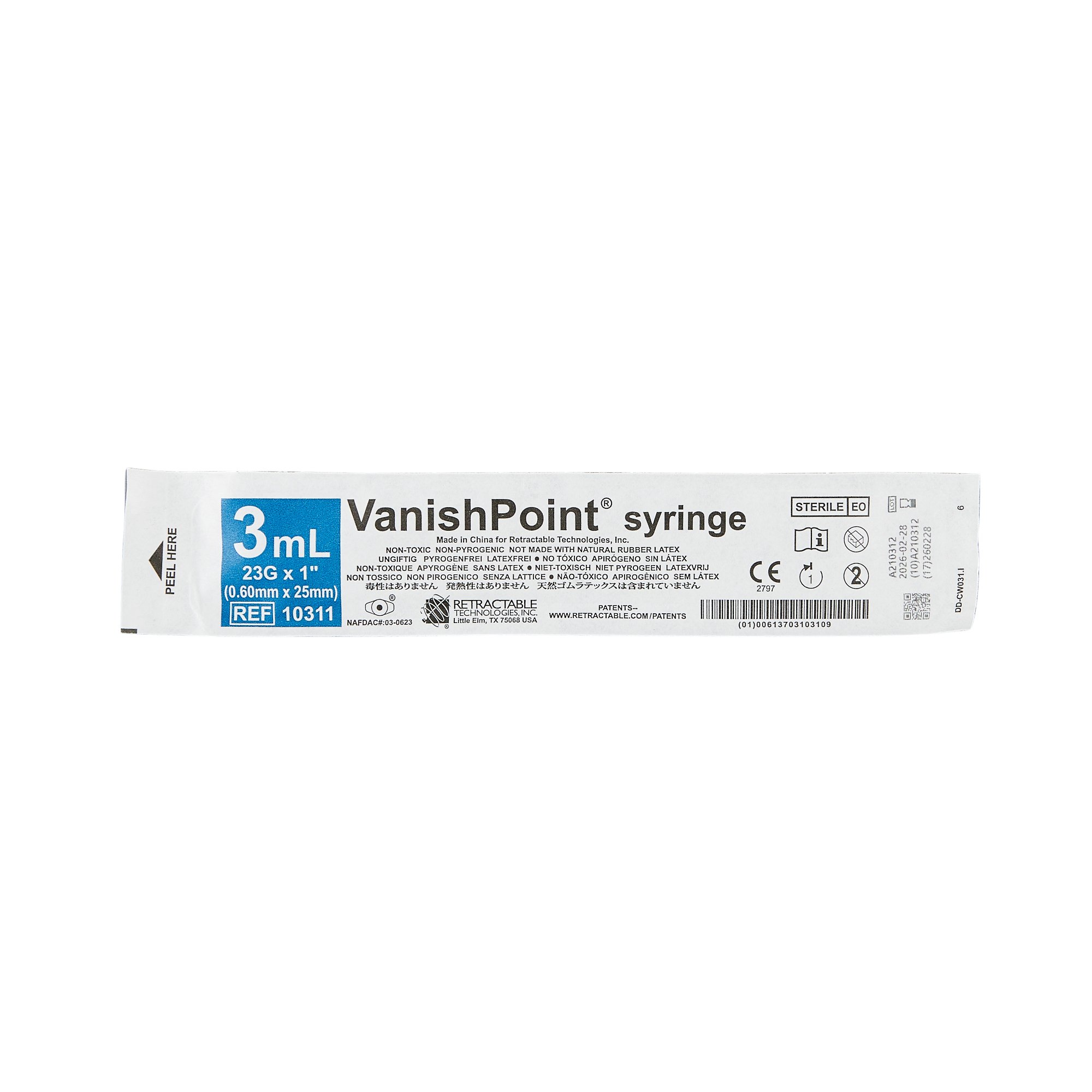 Retractable Technologies - 10311 VanishPoint® 3 mL Syringe with Hypodermic Needle