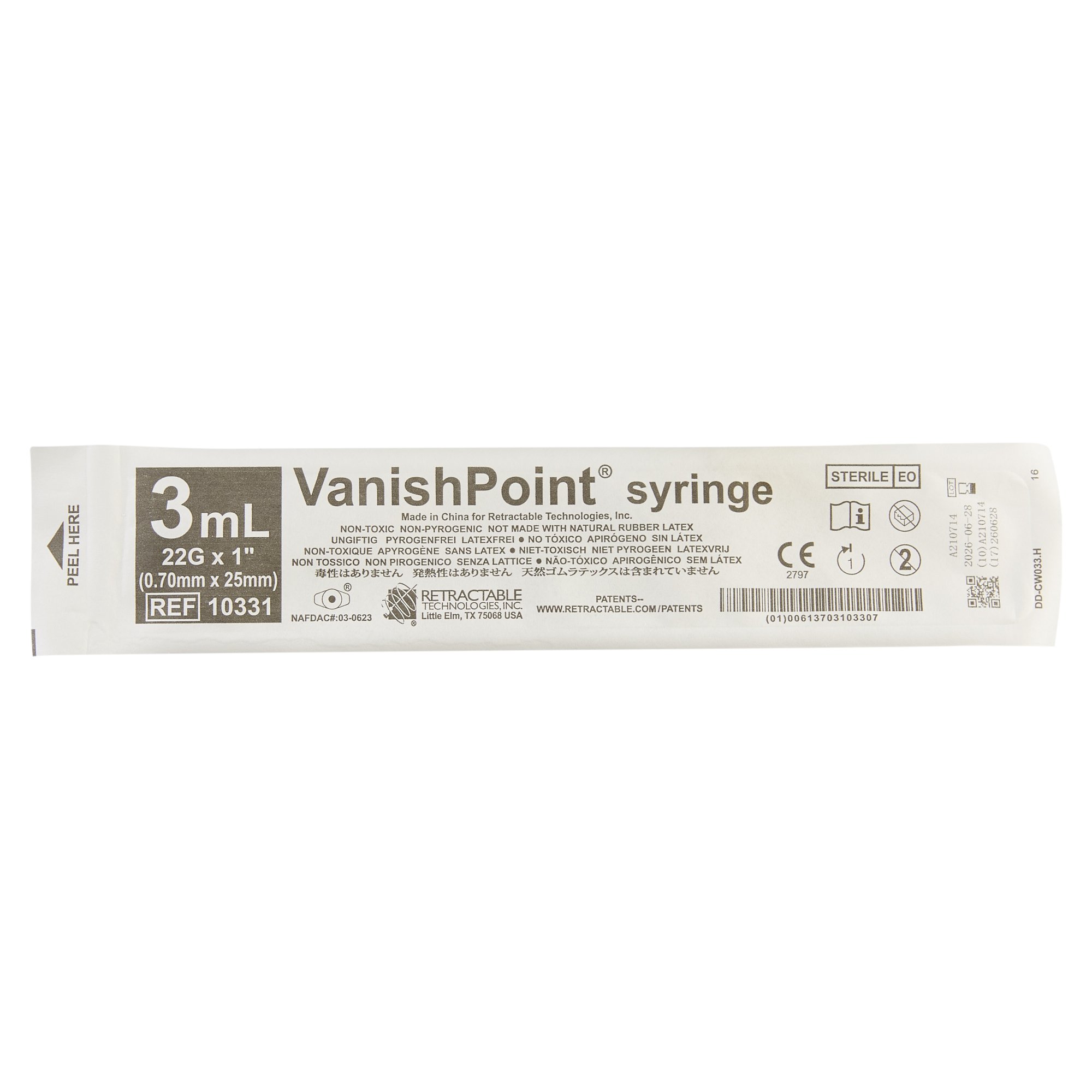 Retractable Technologies - 10331 VanishPoint® Syringe with Hypodermic Needle