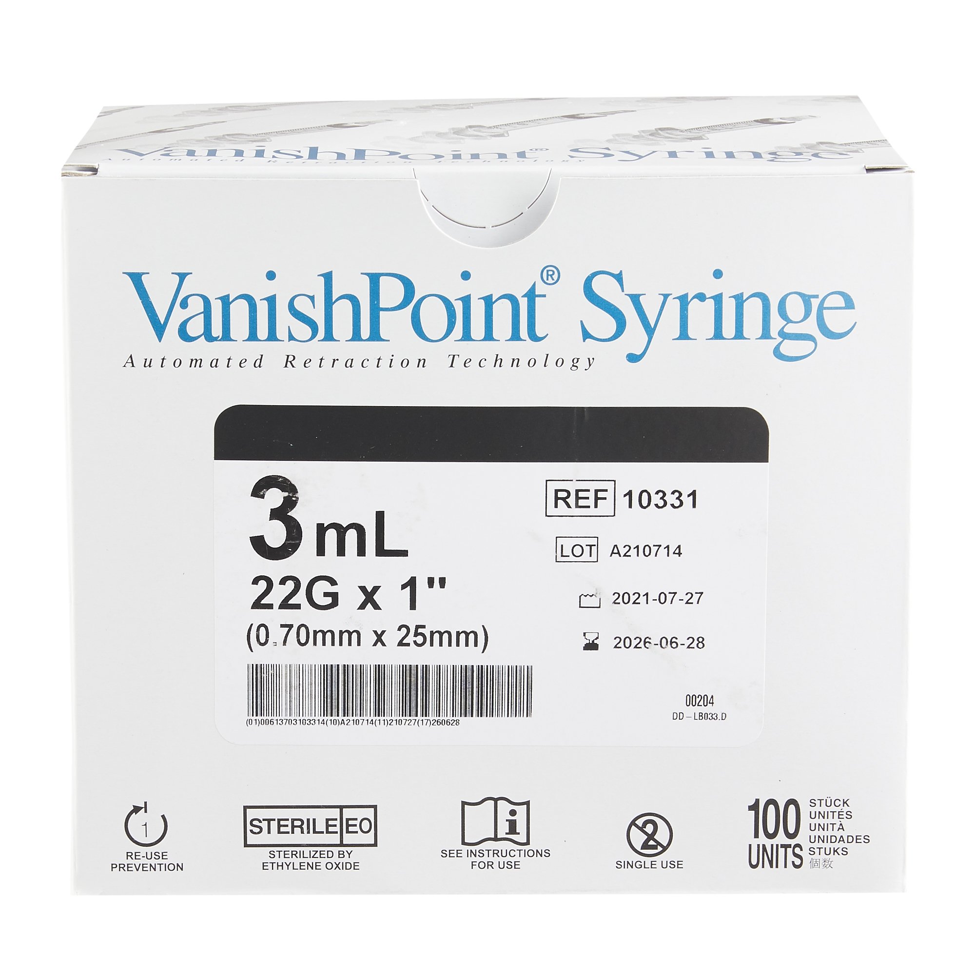 Retractable Technologies - 10331 VanishPoint® Syringe with Hypodermic Needle