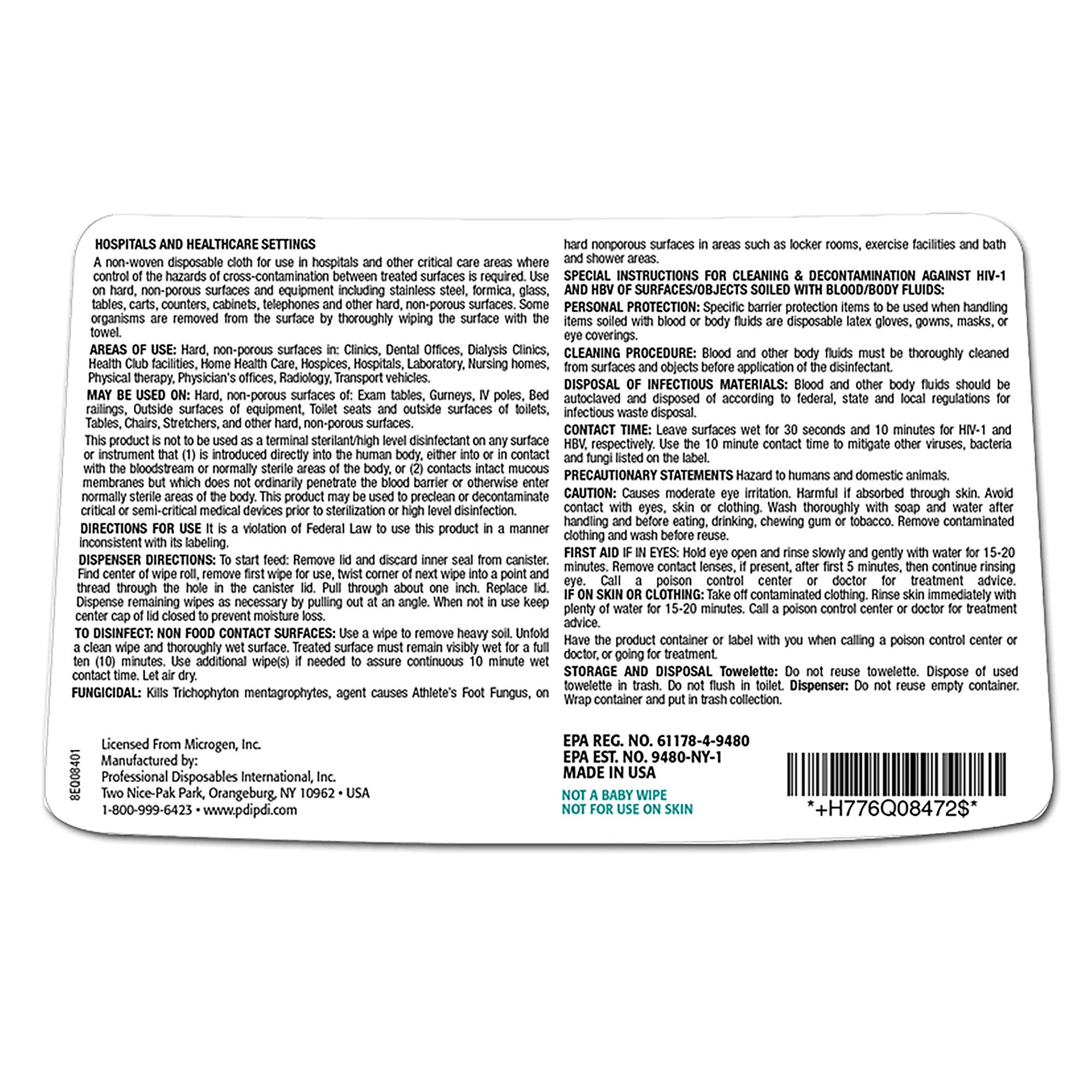 Professional Disposables - Q08472 Surface Disinfectant Sani-Cloth® HB Premoistened Quaternary Based Manual Pull Wipe 160 Count Canister Ammonia Scent NonSterile