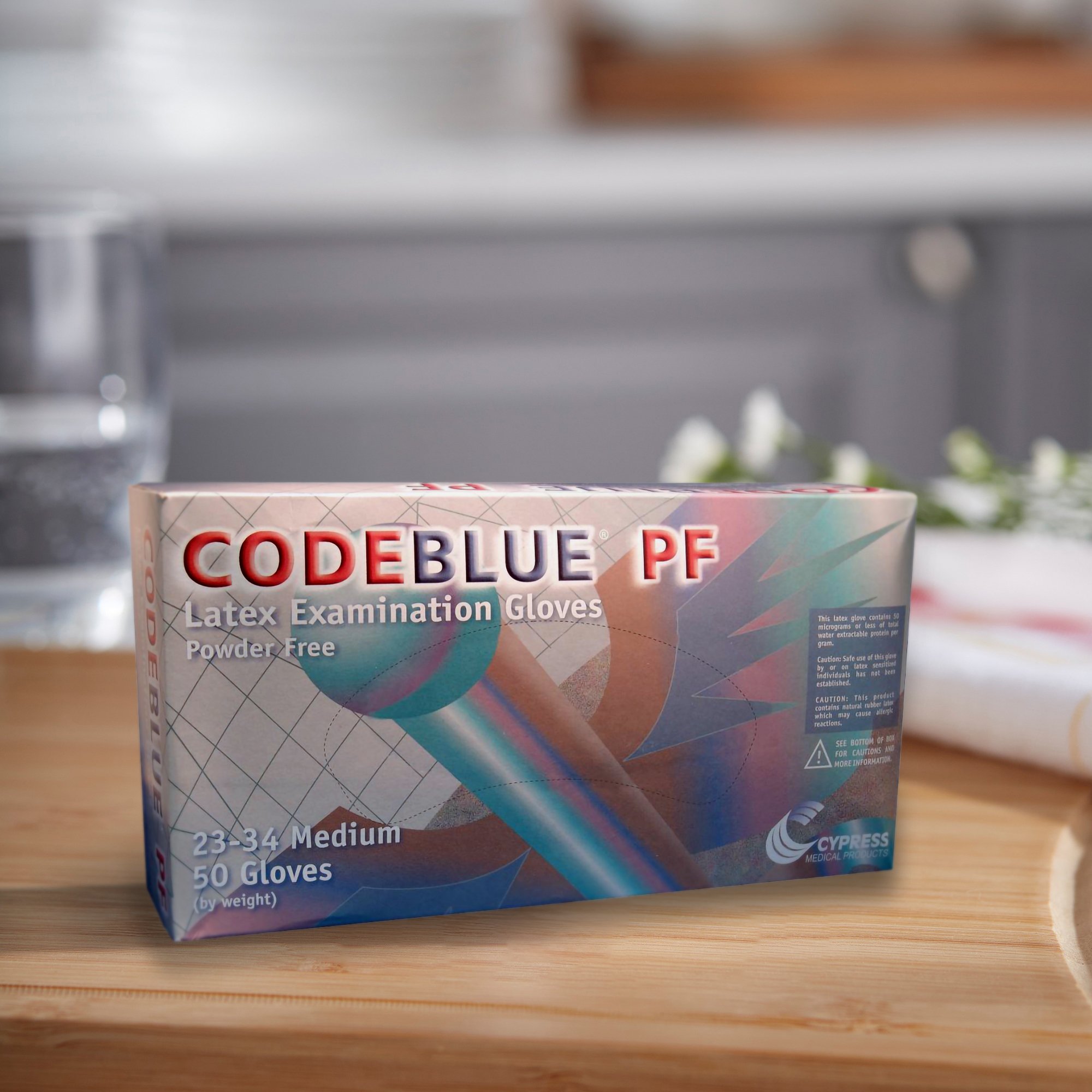 McKesson Brand 23-34 - CodeBlue® PF Latex Extended Cuff Length Exam Glove, Medium, Blue - 50/Box, 500/Case