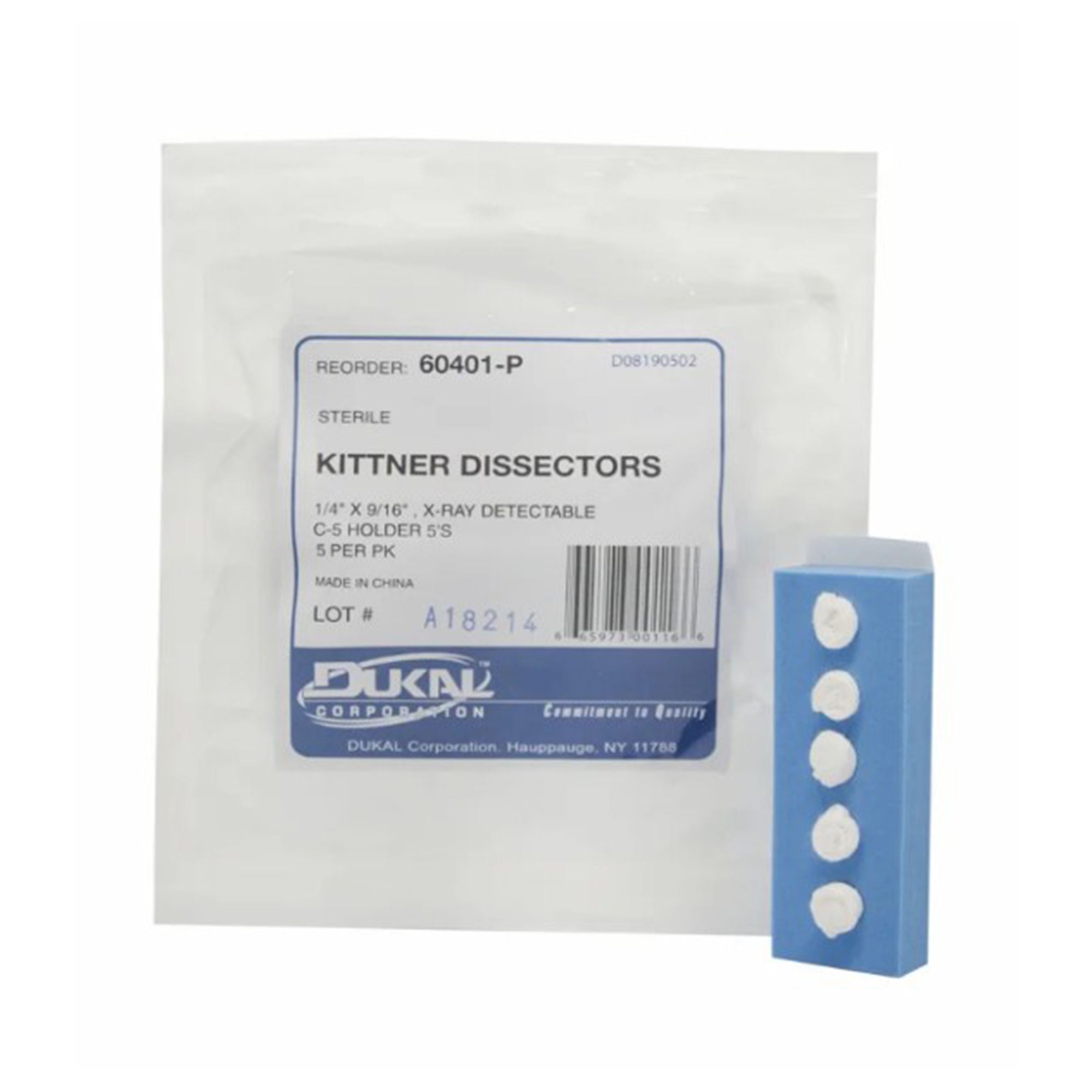 Dukal - 60401-P Surgical Kittner Sponge X-Ray Detectable Cotton 1/4 X 9/16 Inch 5 Count Foam Count Holder Sterile
