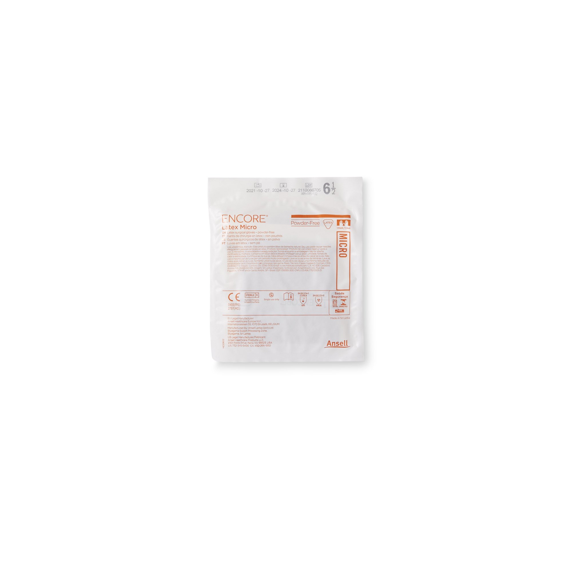 Ansell 5787002 - Encore® Latex Micro Surgical Glove, Size 6.5, Brown - 1/Pair, 50/Box, 200/Case