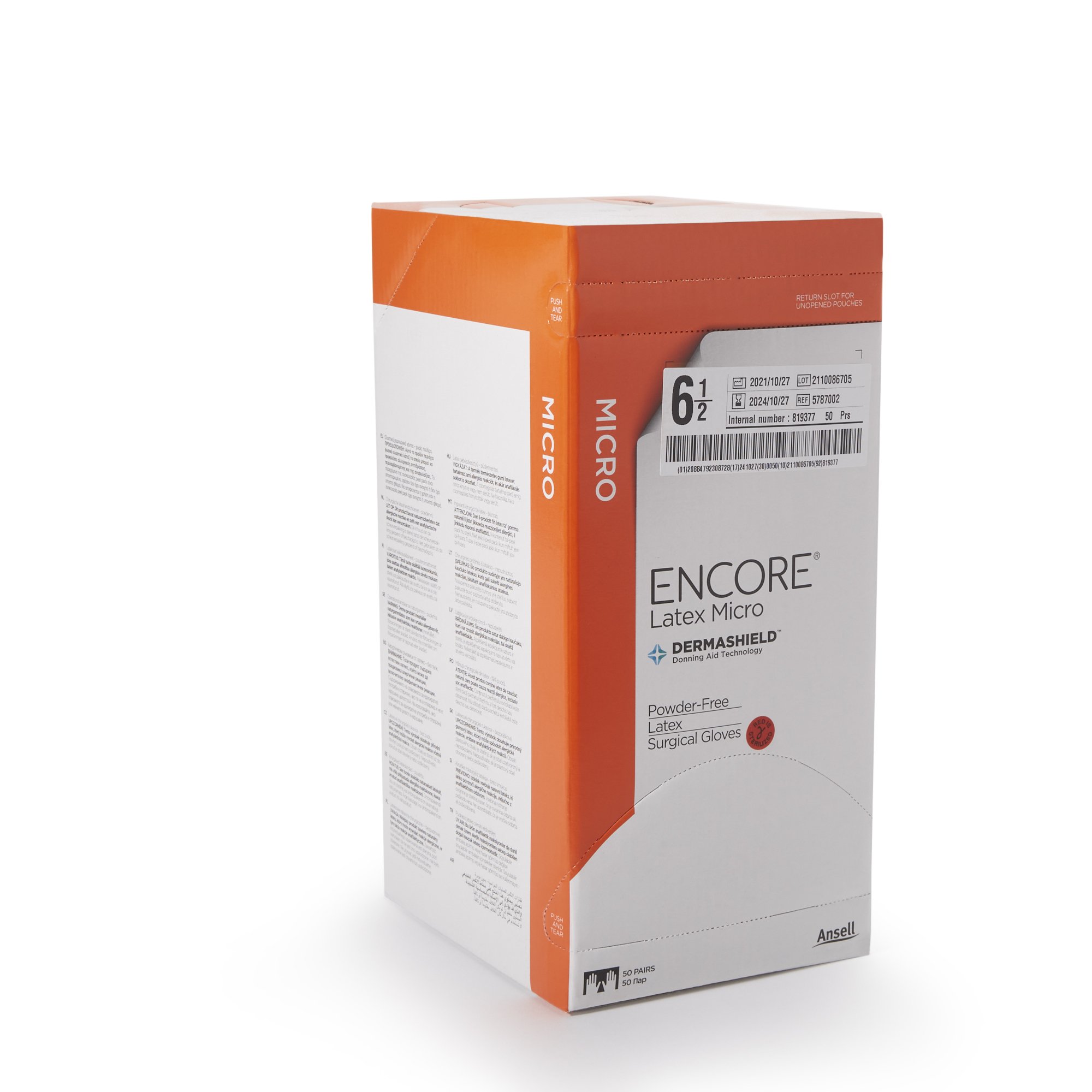 Ansell 5787002 - Encore® Latex Micro Surgical Glove, Size 6.5, Brown - 1/Pair, 50/Box, 200/Case