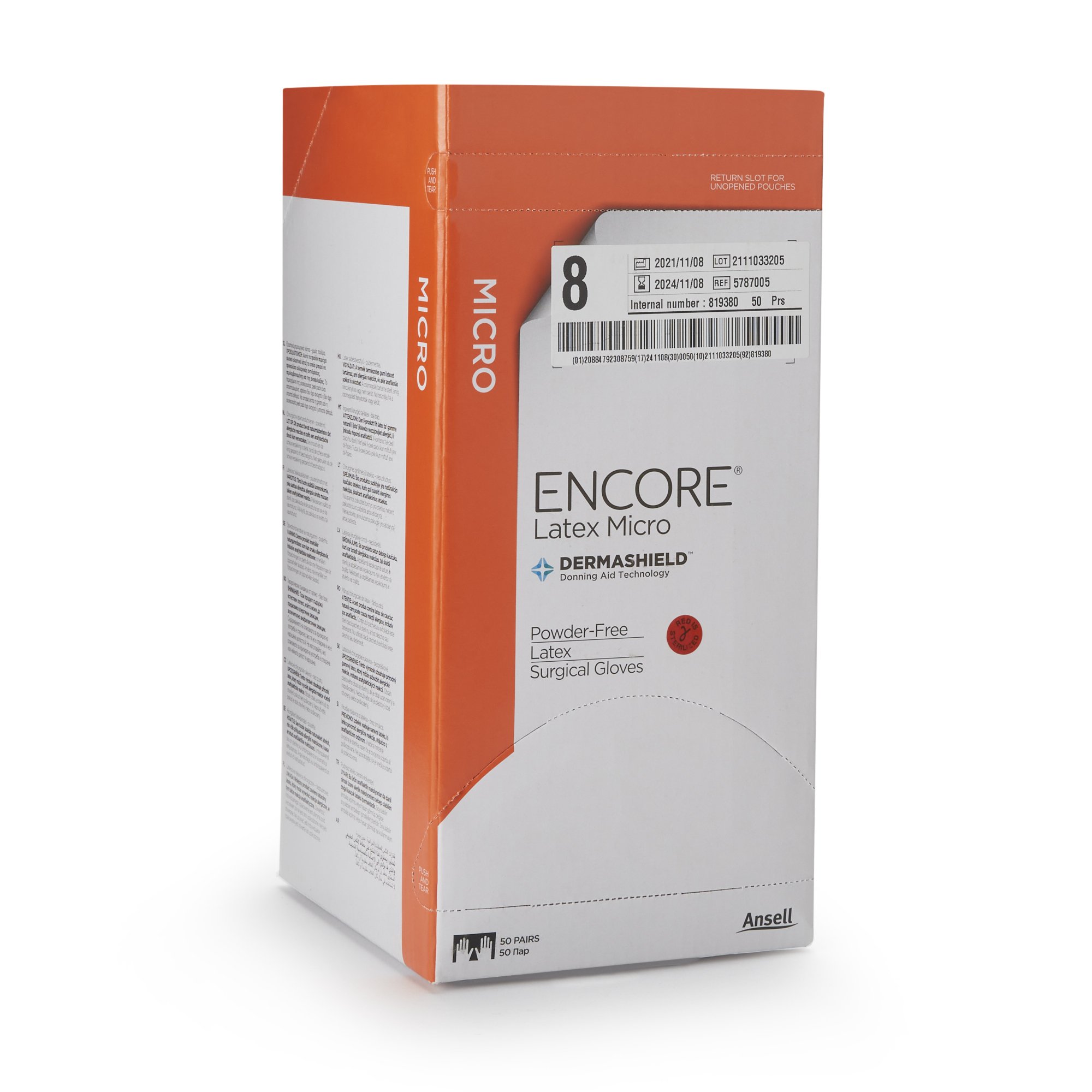 Ansell 5787005 - Encore® Latex Micro Surgical Glove, Size 8, Brown - 1/Each, 50/Box, 200/Case