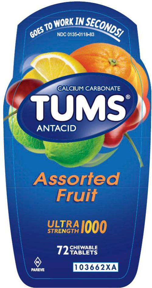 Glaxo Consumer Products - 00135011883 Tums® Ultra Strength 1000 Antacid Chewable Tablets Assorted Fruit