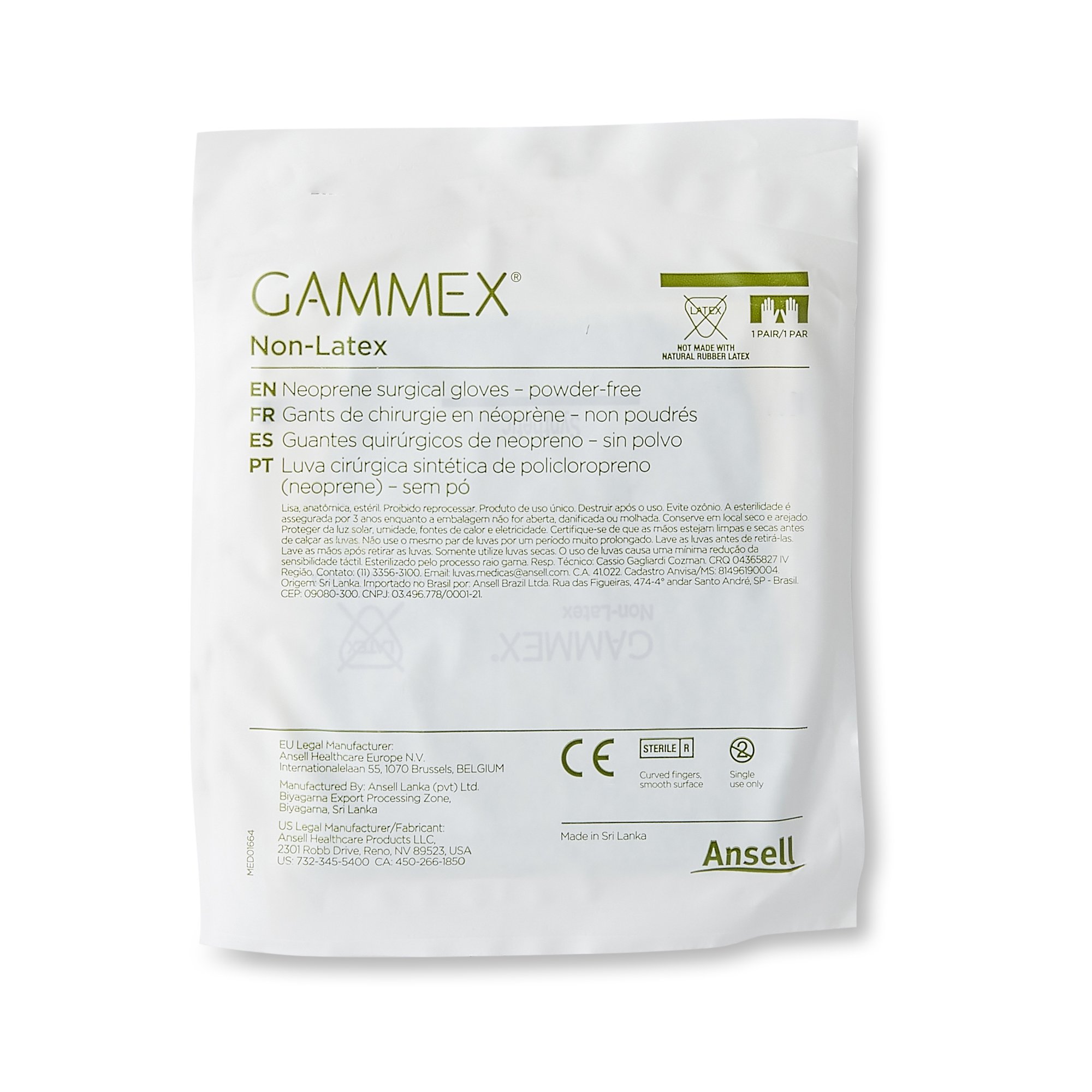 Ansell 8512 - Gammex® Non-Latex Polyisoprene Surgical Glove, Size 6, Green - 50/Box, 200/Case