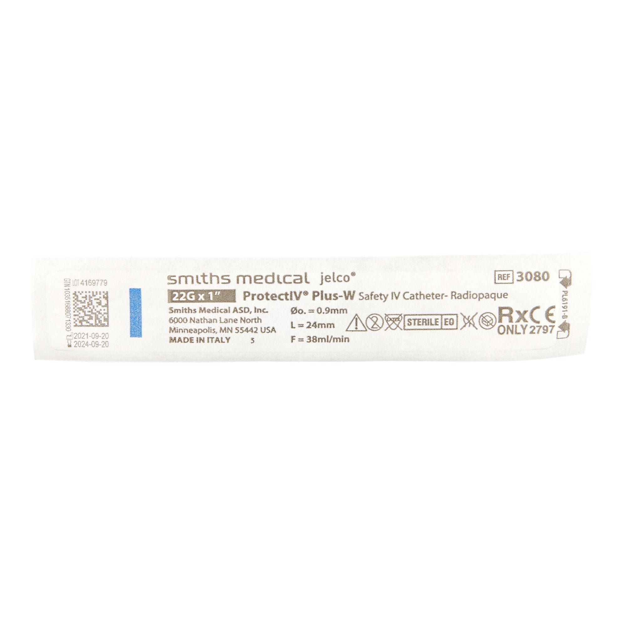 ICU Medical FKA Smiths Medical - 308000 Peripheral IV Catheter Protectiv® Plus-W 22 Gauge 1 Inch Polyurethane Winged Hub Non Blood Control Sliding Safety