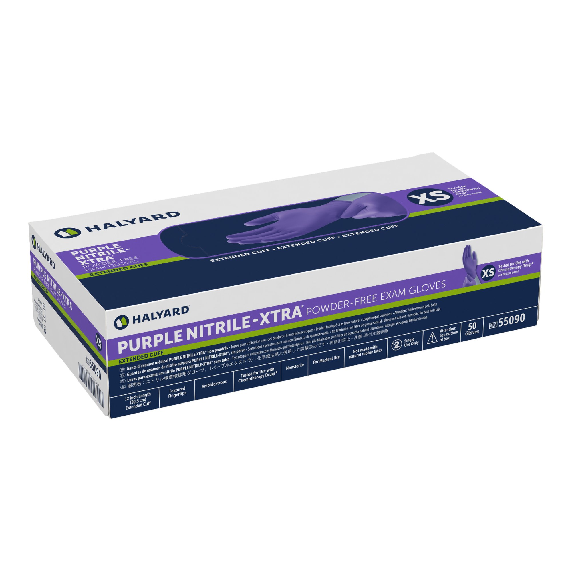 O&M Halyard Inc 55090 - Purple Nitrile-Xtra™ Extended Cuff Length Exam Glove, Extra Small, Purple - 50/Box, 500/Case