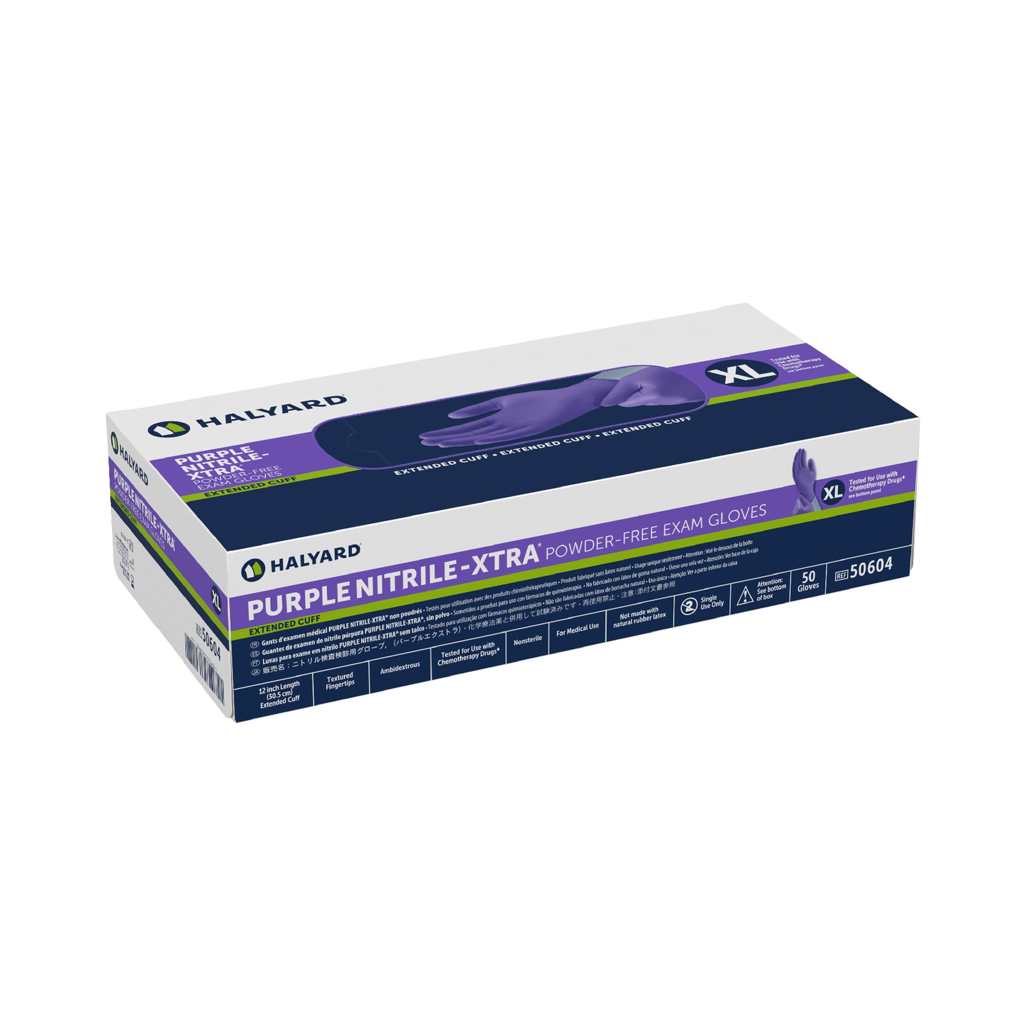 O&M Halyard Inc 50604 - Purple Nitrile-Xtra™ Extended Cuff Length Exam Glove, Extra Large - 50/Box, 500/Case