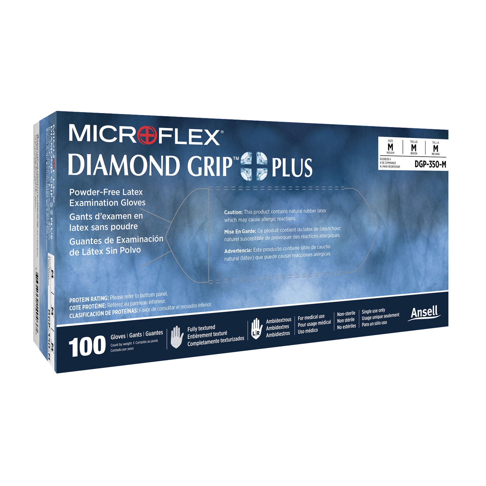 Microflex Medical - DGP-350-M Exam Glove Diamond Grip Plus™ Medium 100 per Box NonSterile Latex Standard Cuff Length Fully Textured White Not Rated